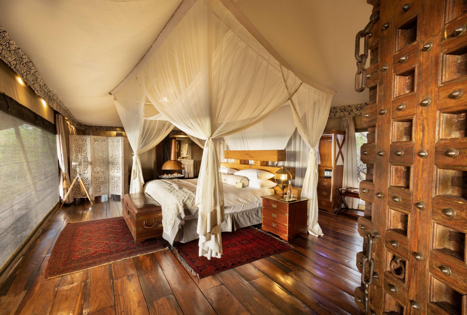 Guest suite bedroom at Zafara Camp on the Selinda Reserve in Botswana