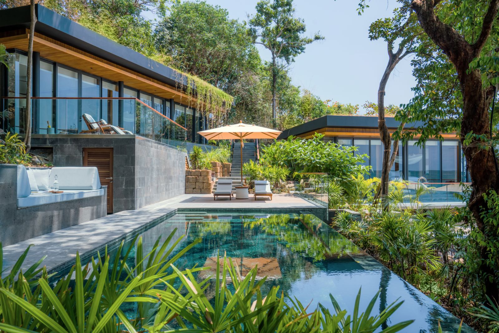 Exterior view of the Ocean Pool Villa at Luxury Resort Six Senses Krabey
