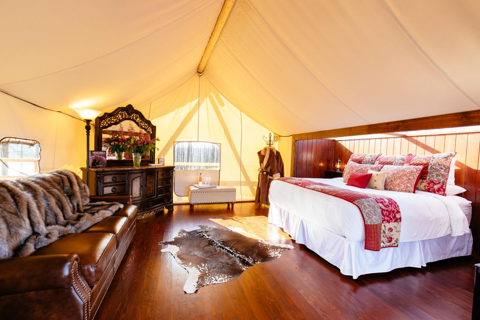 Luxury tent interior at Siwash Lake Ranch in Canada's British Columbia
