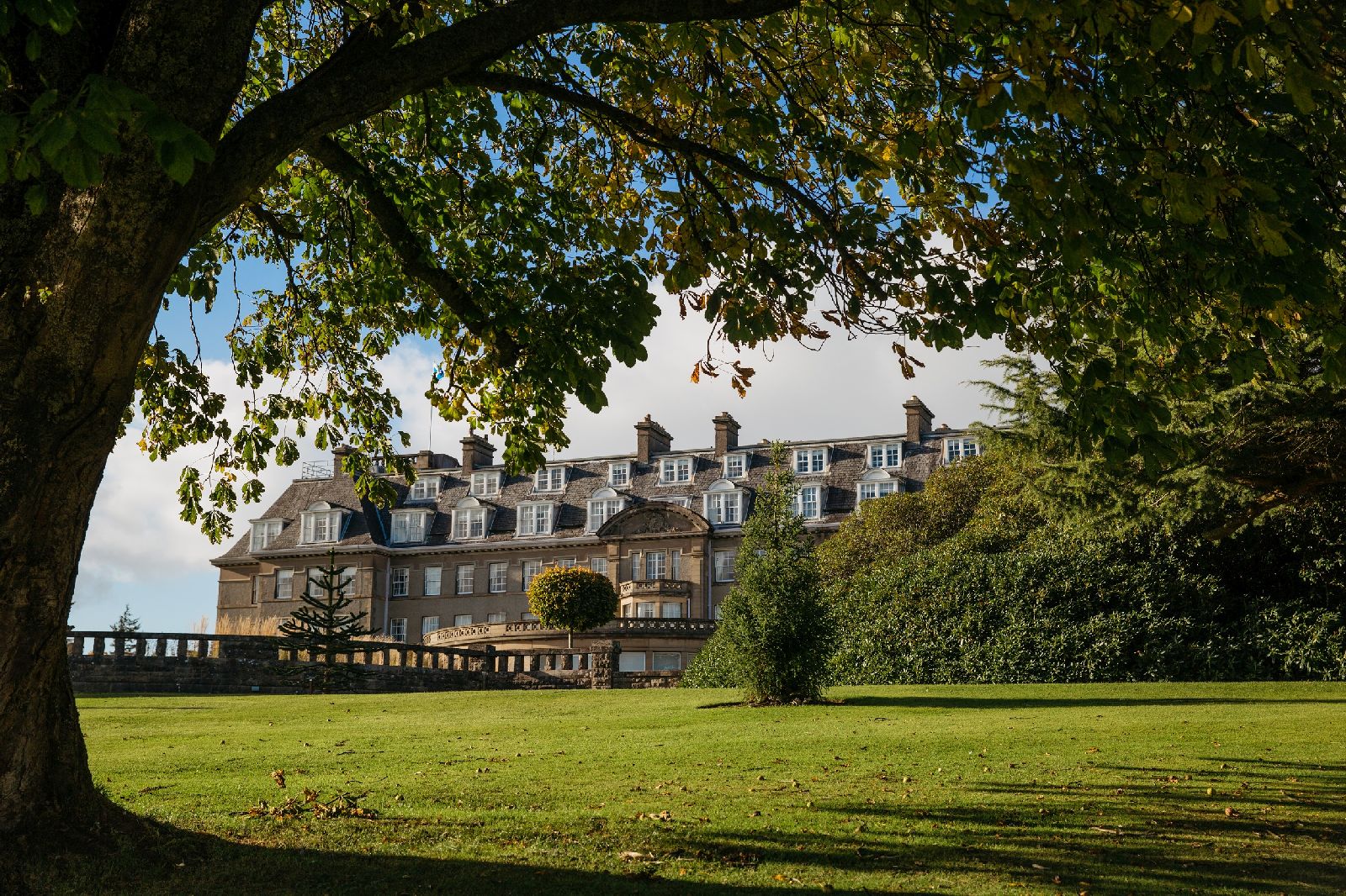 Exterior and grounds of The Gleneagles Hotel in Scotland