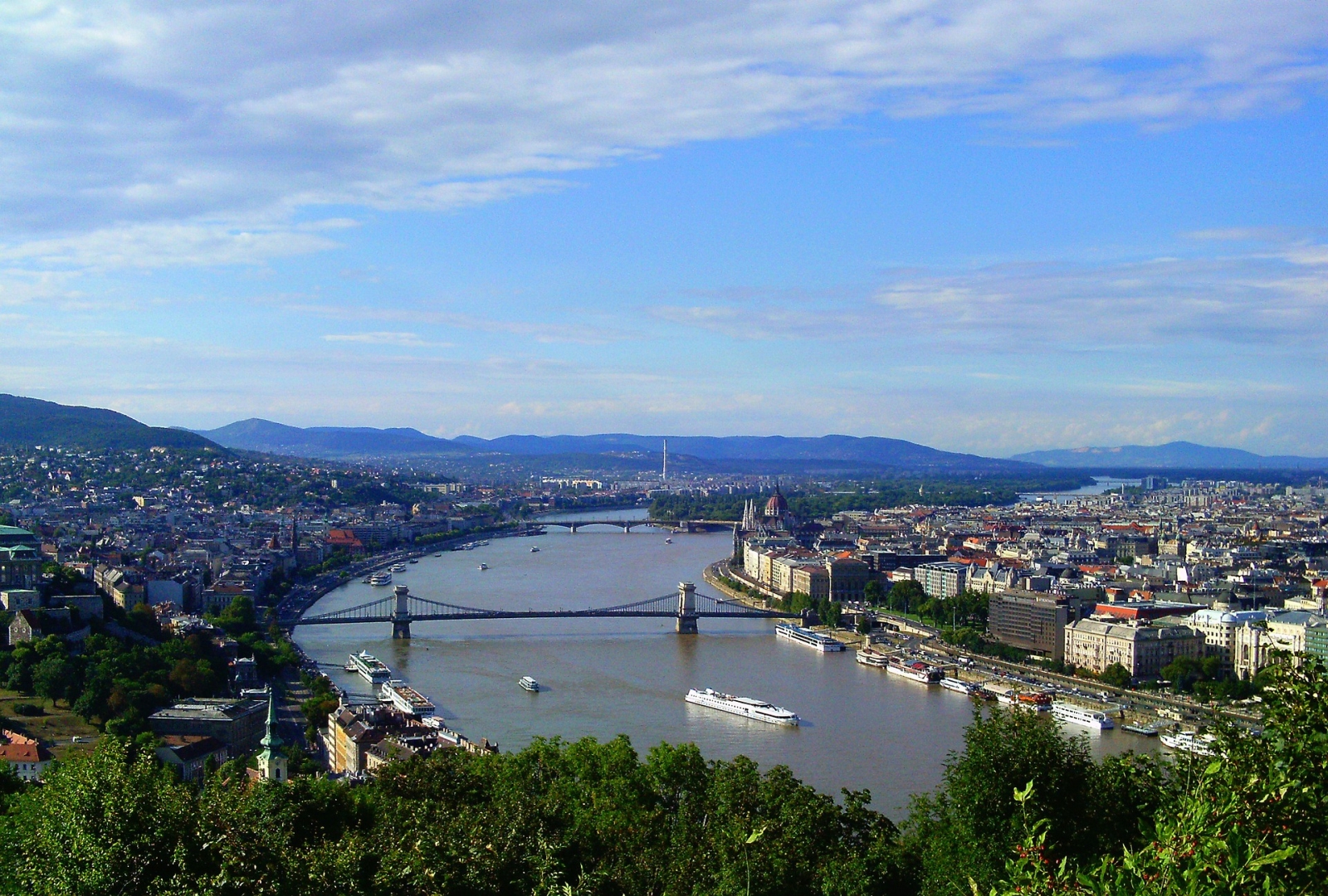 View of the River Danube in the summer in Budapest Hungary
