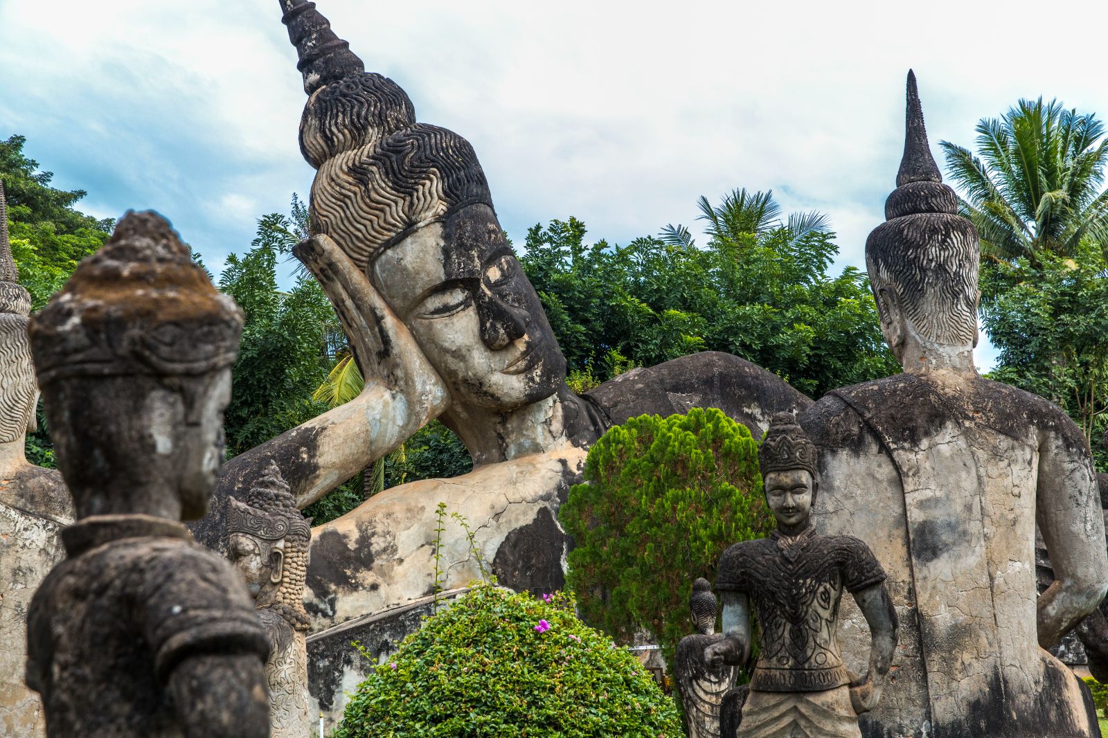 Large stone Buddha statues in Laos