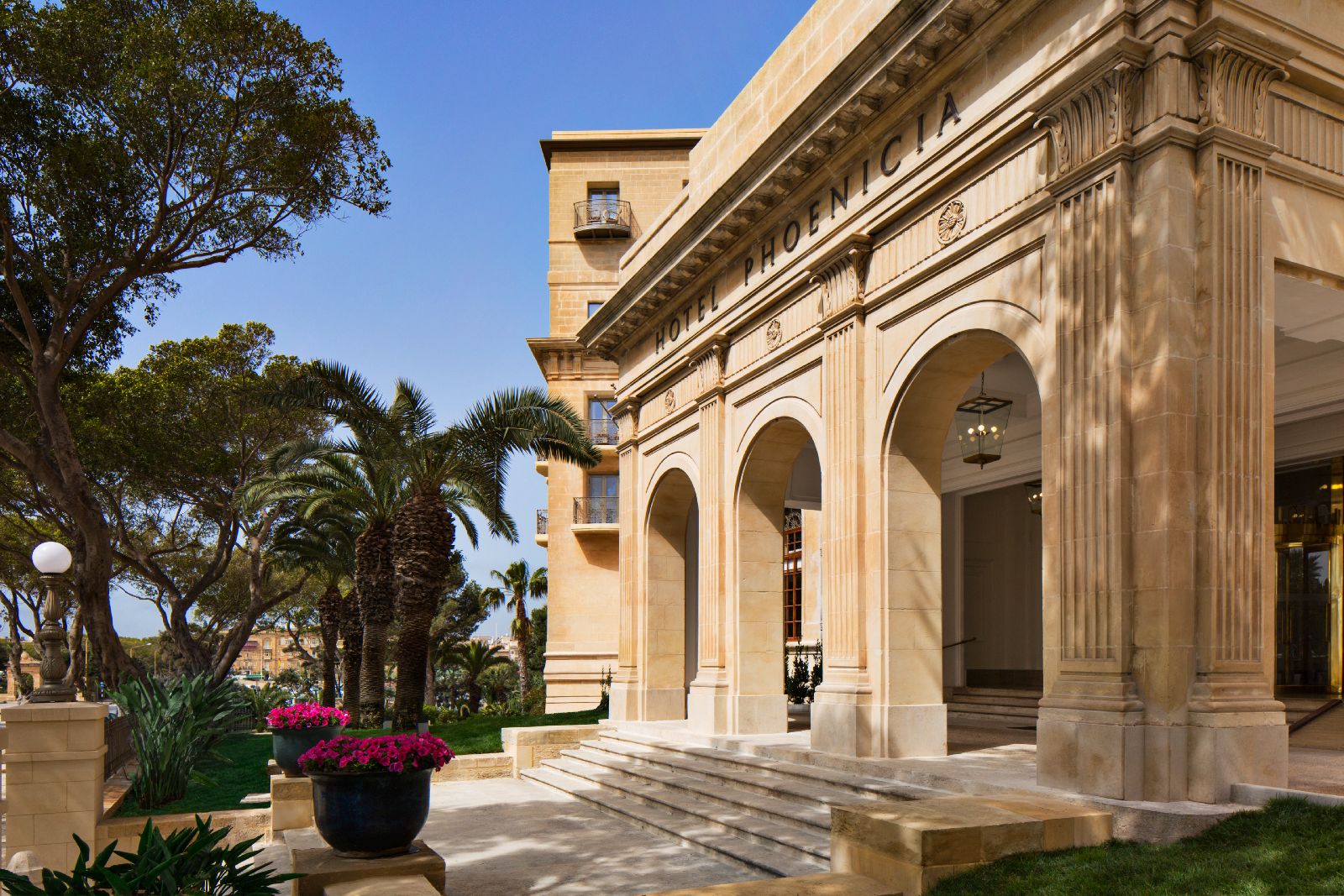 Grand entrance to The Phoenica Malta hotel in Valletta