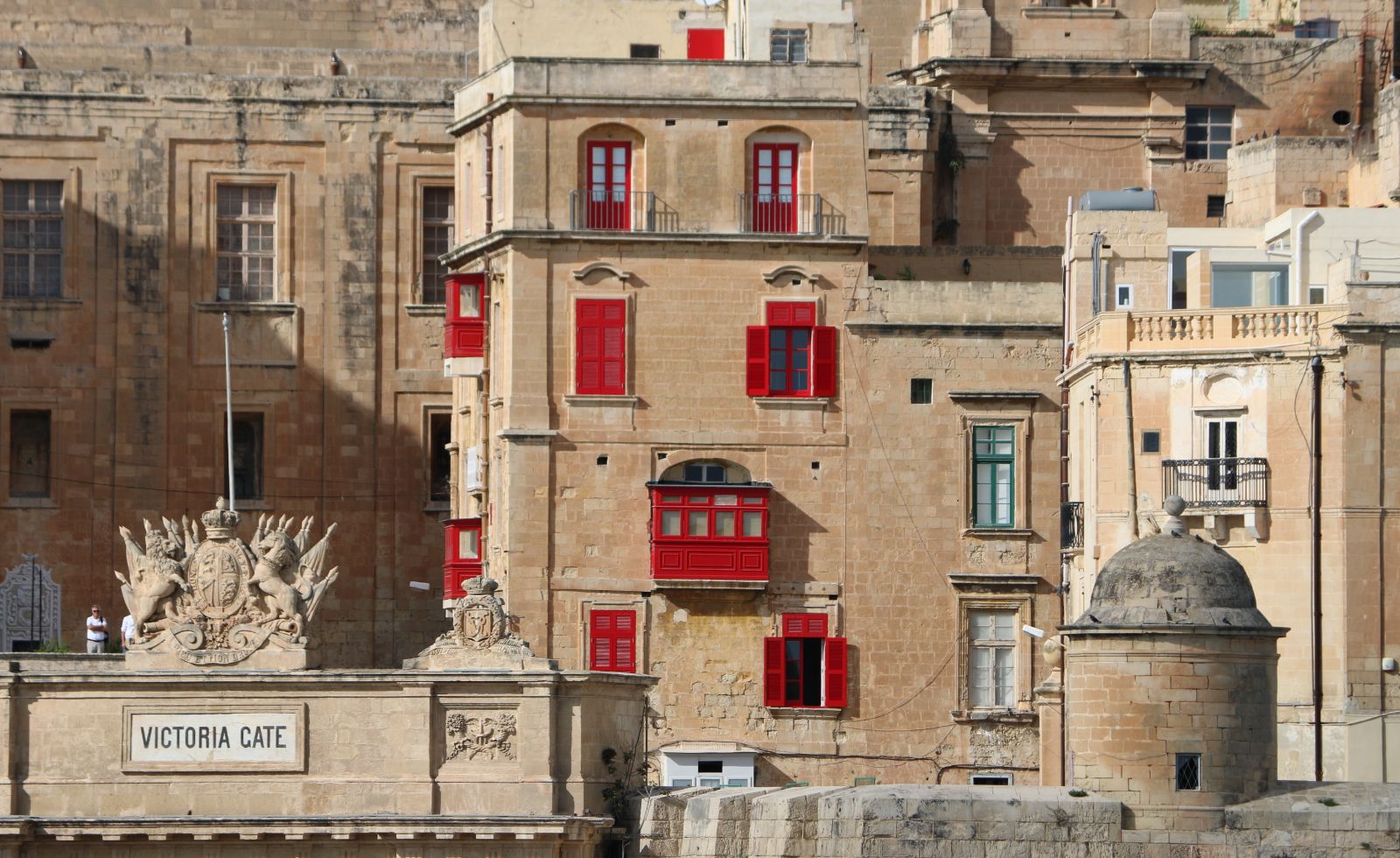 Traditional painted balconies and buildings in Valletta Malta