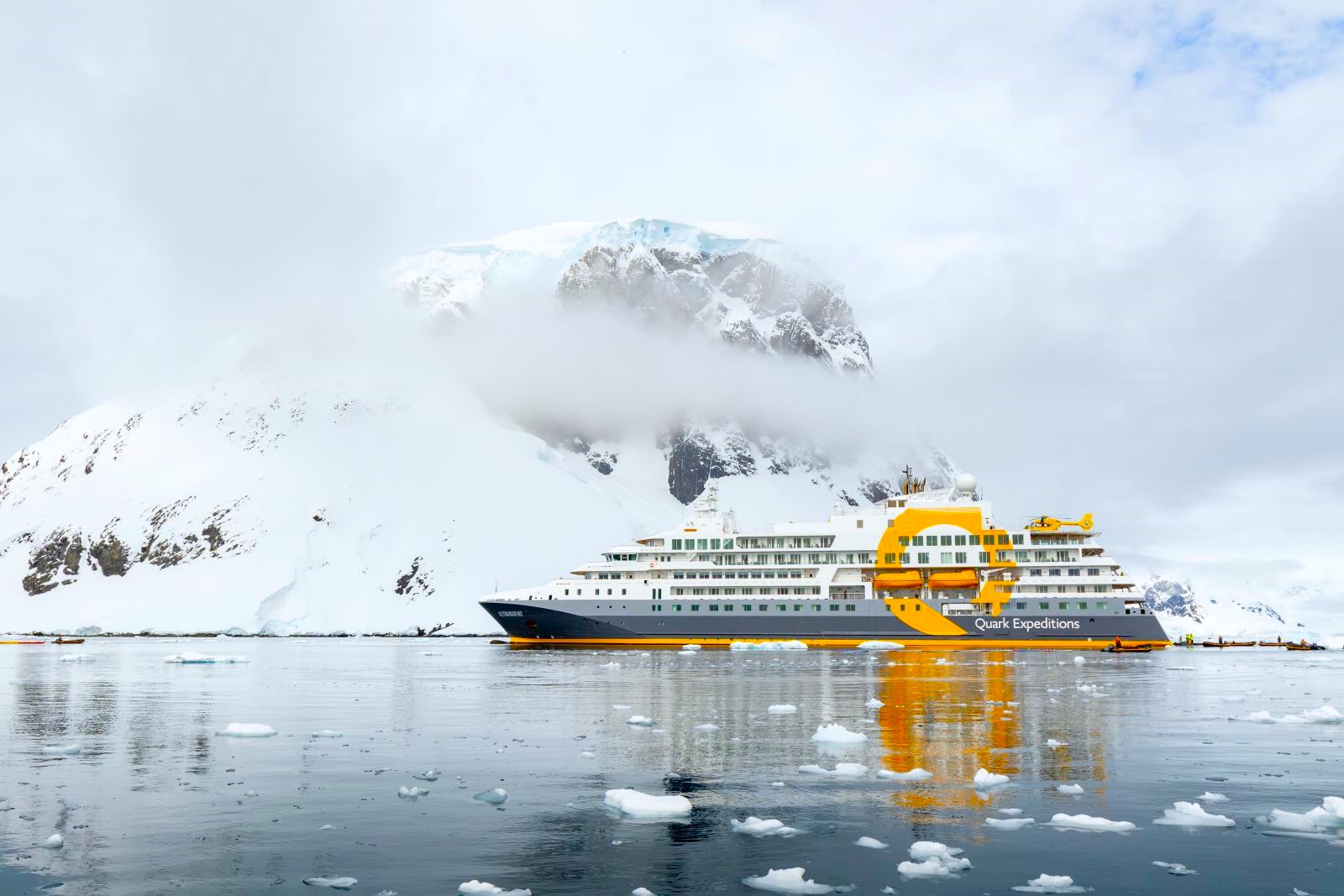 Exterior view of Quark Expeditions' Ultramarine cruise ship in the Arctic