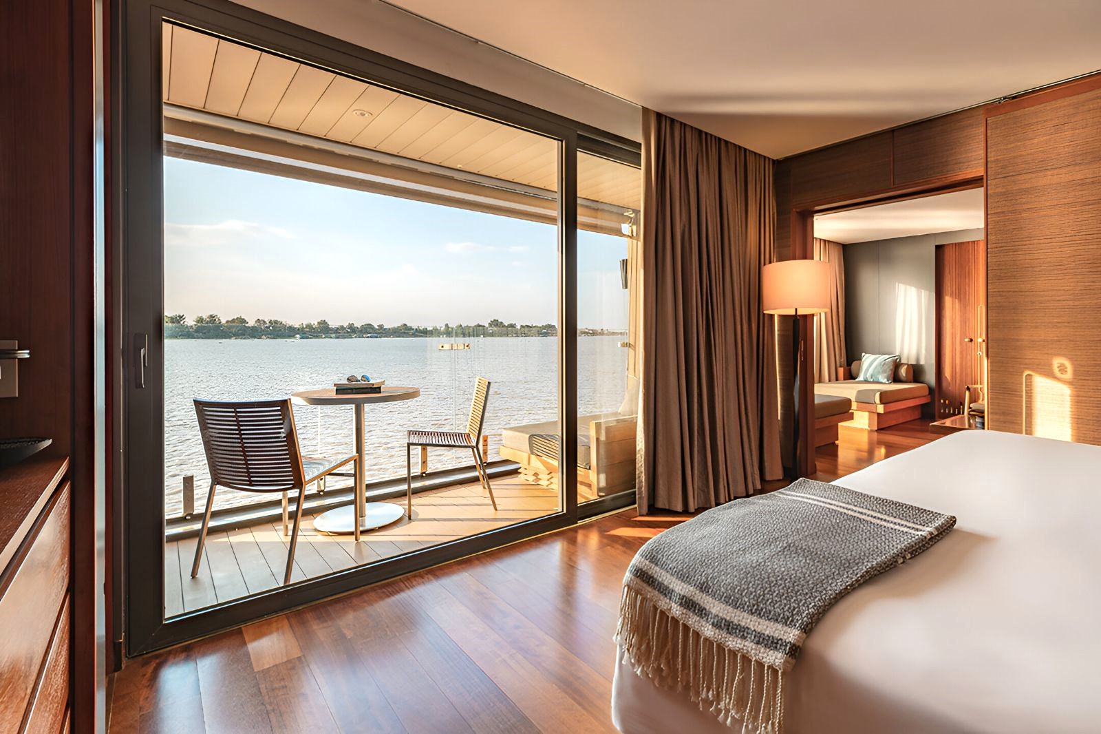 Balcony suite onboard the Aqua Mekong river cruise in Vietnam