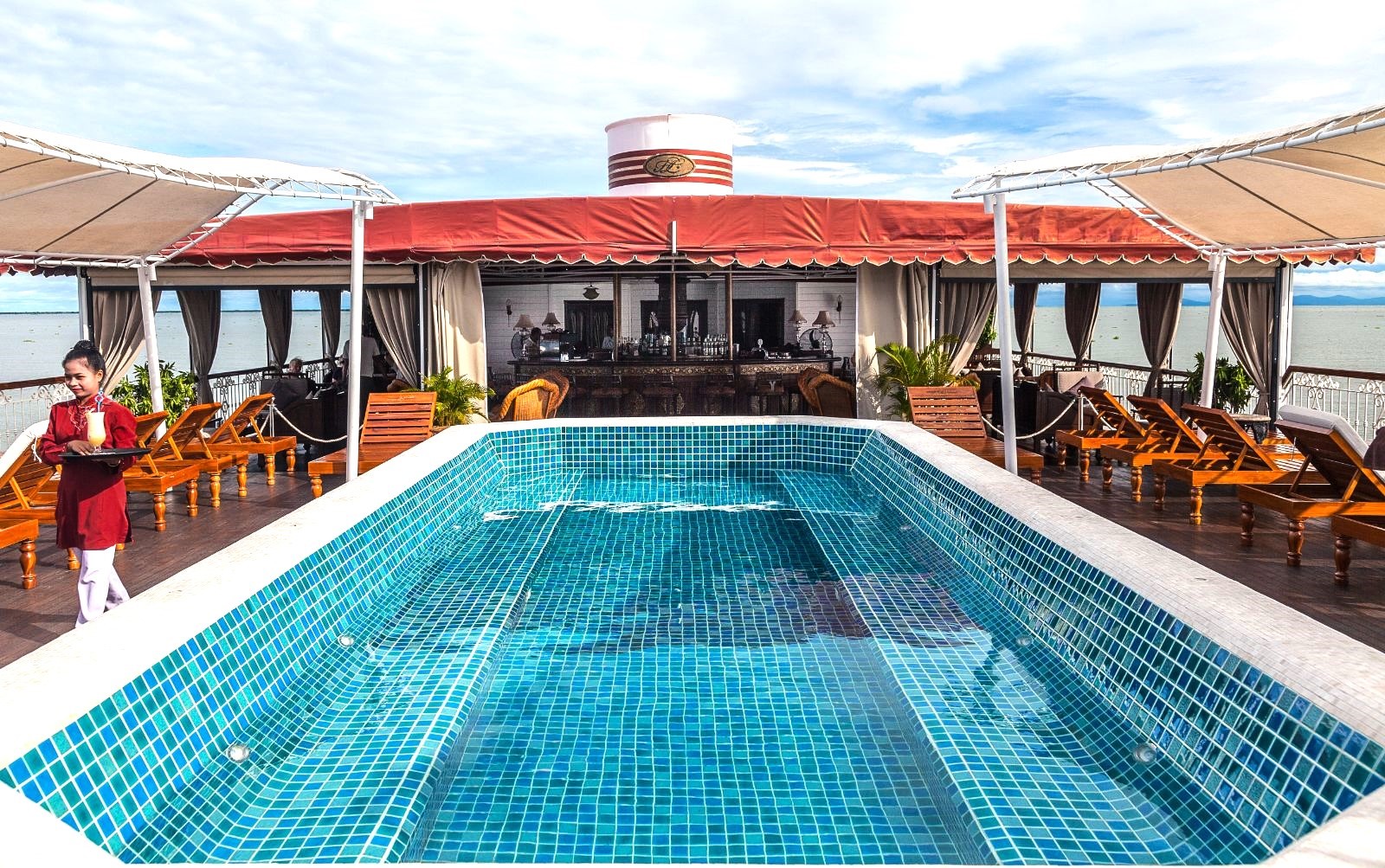 Swimming pool onboard the The Jahan Mekong River cruise in Vietnam