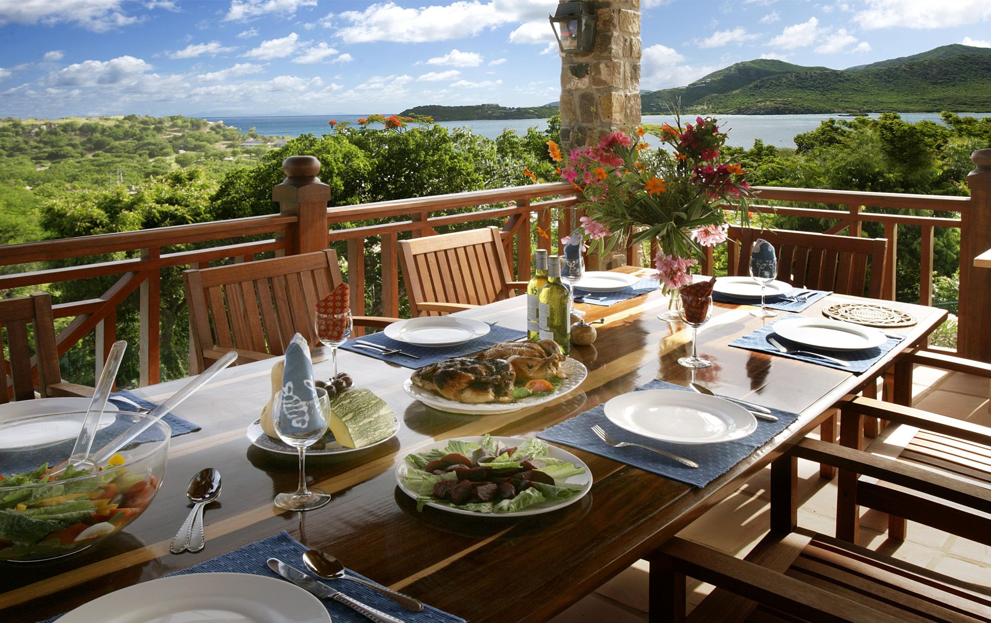 Dining table on the terrace of St Annes Point, Antigua