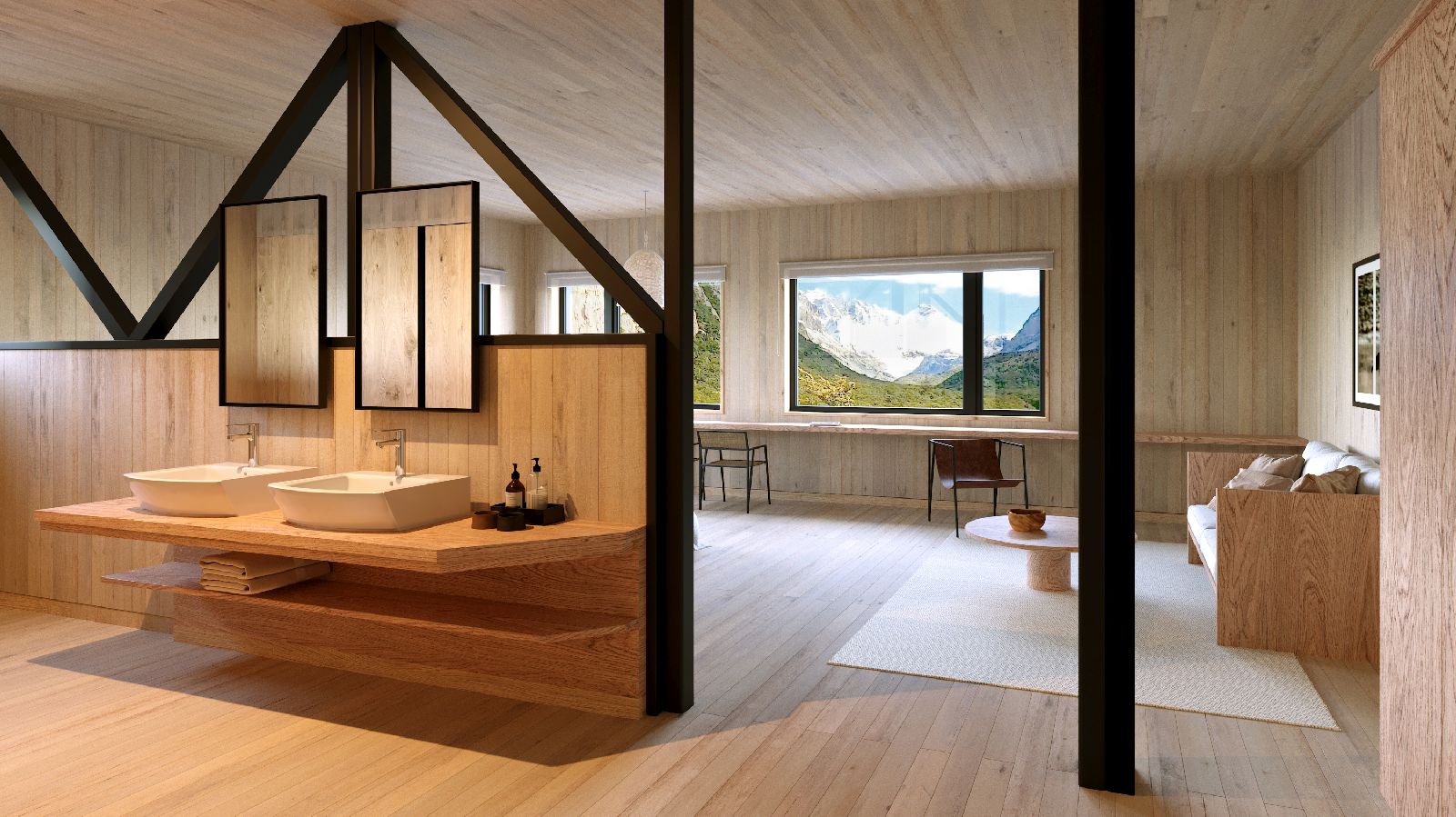 Bathroom of a guest suite at Explora El Chalten in Patagonia Argentina