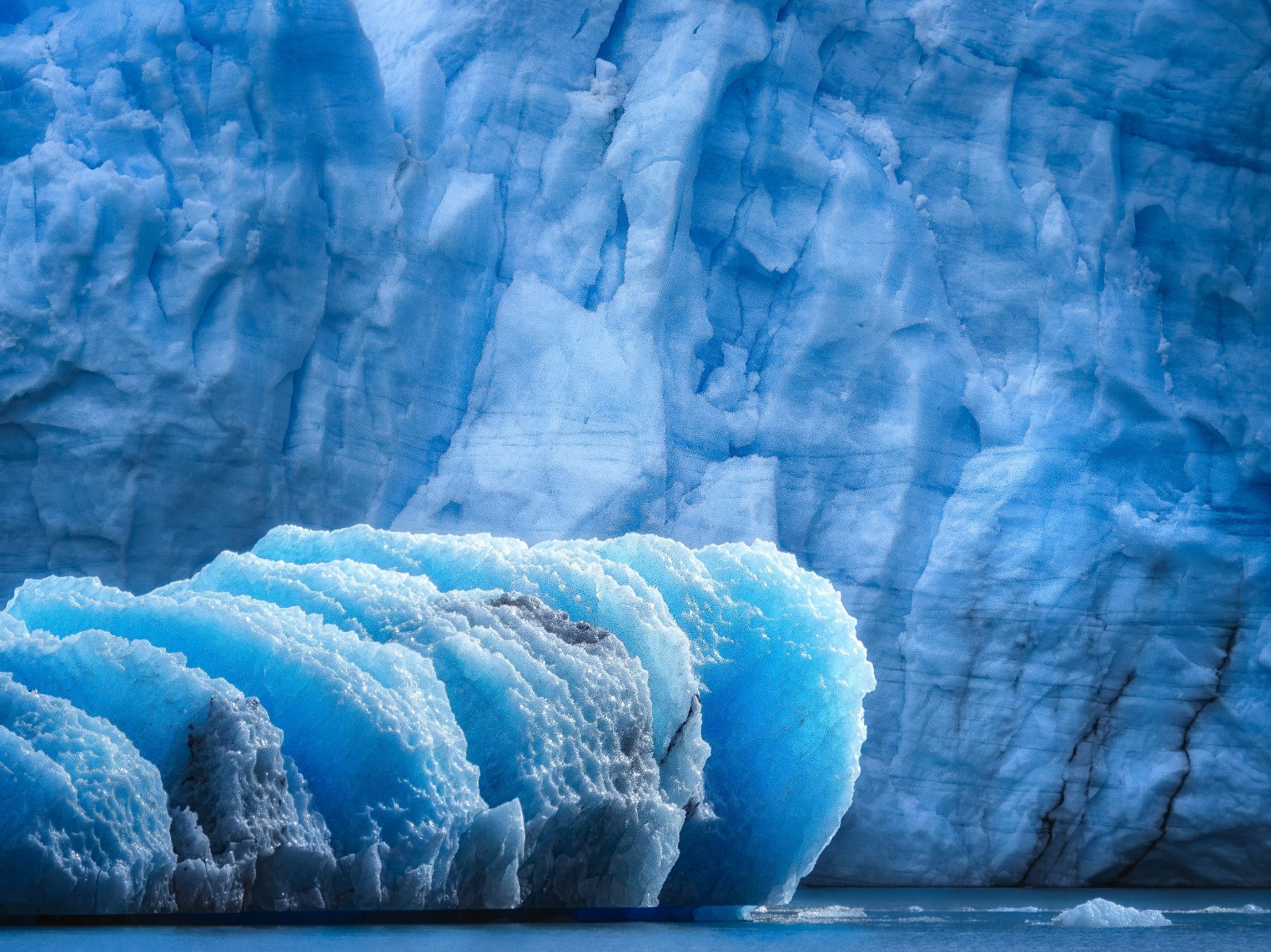 Blue iceberg in front of the face of the Perito Moreno glacier in Argentina