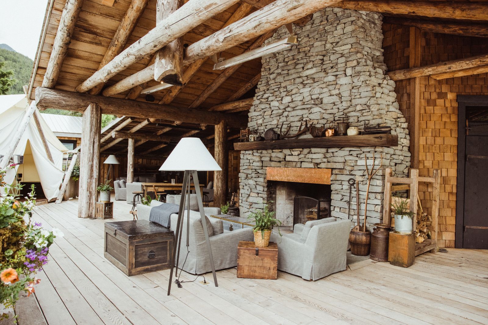 Outdoor lodge at Clayoquot Wilderness Resort in Vancouver, Canada