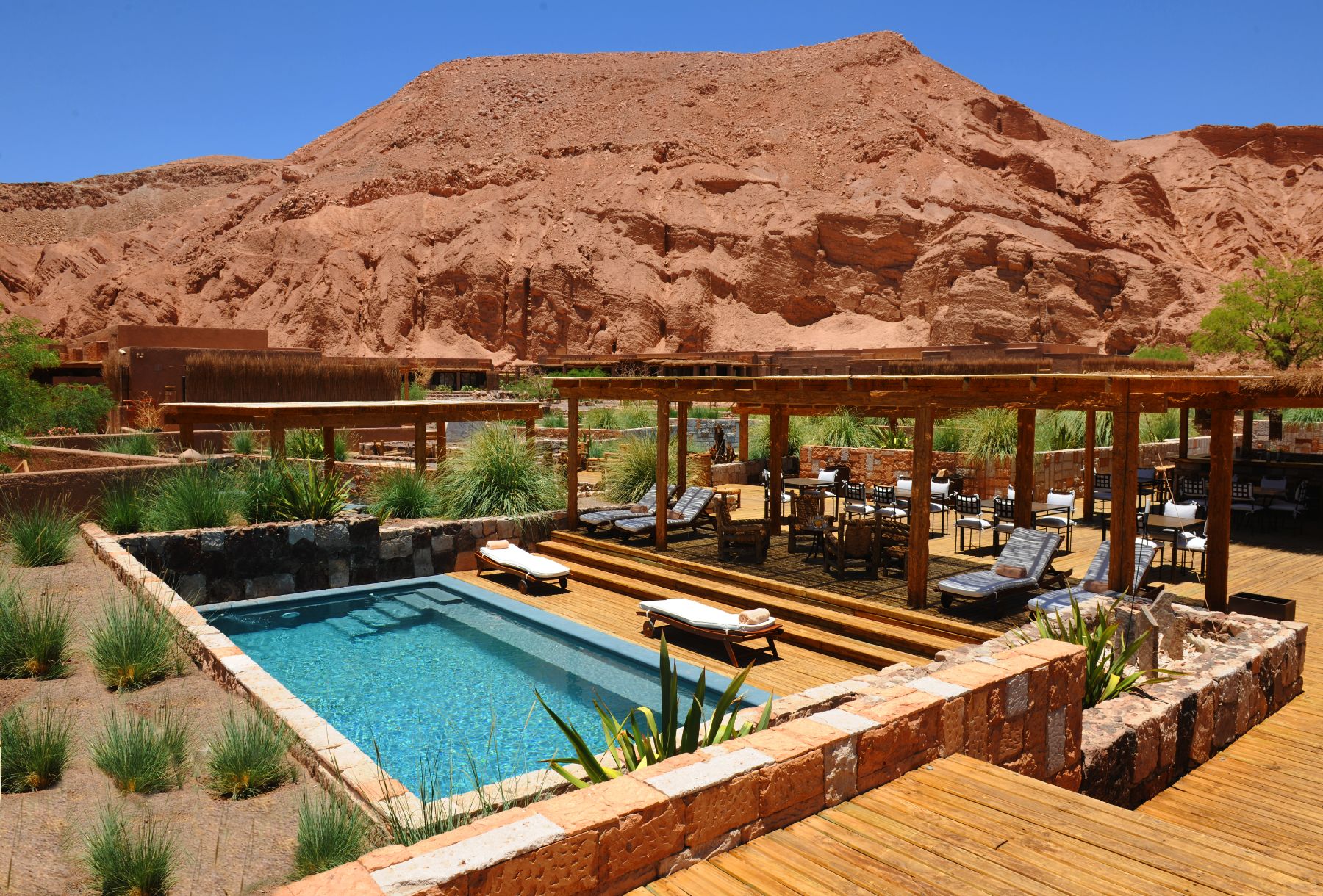 One of the swimming pools at Nayara Alto Atacama lodge in Chile