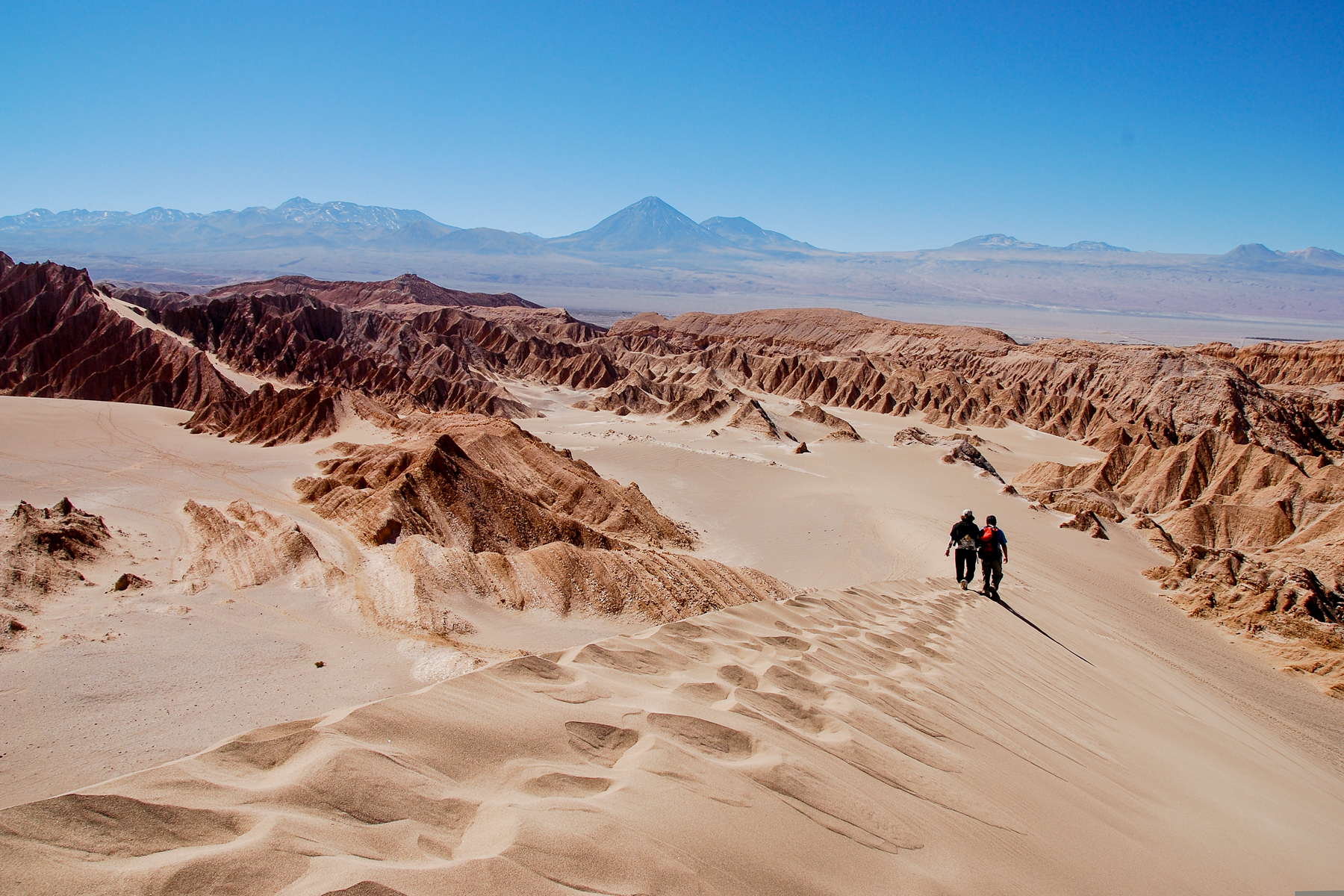 Hiking through a sandy valley in the Atacama Desert