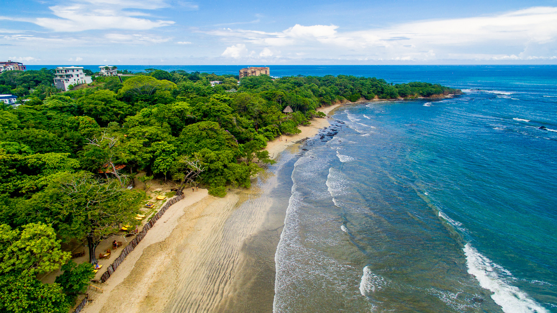 Aerial view of the beach at Capitan Suizo in Tamarindo