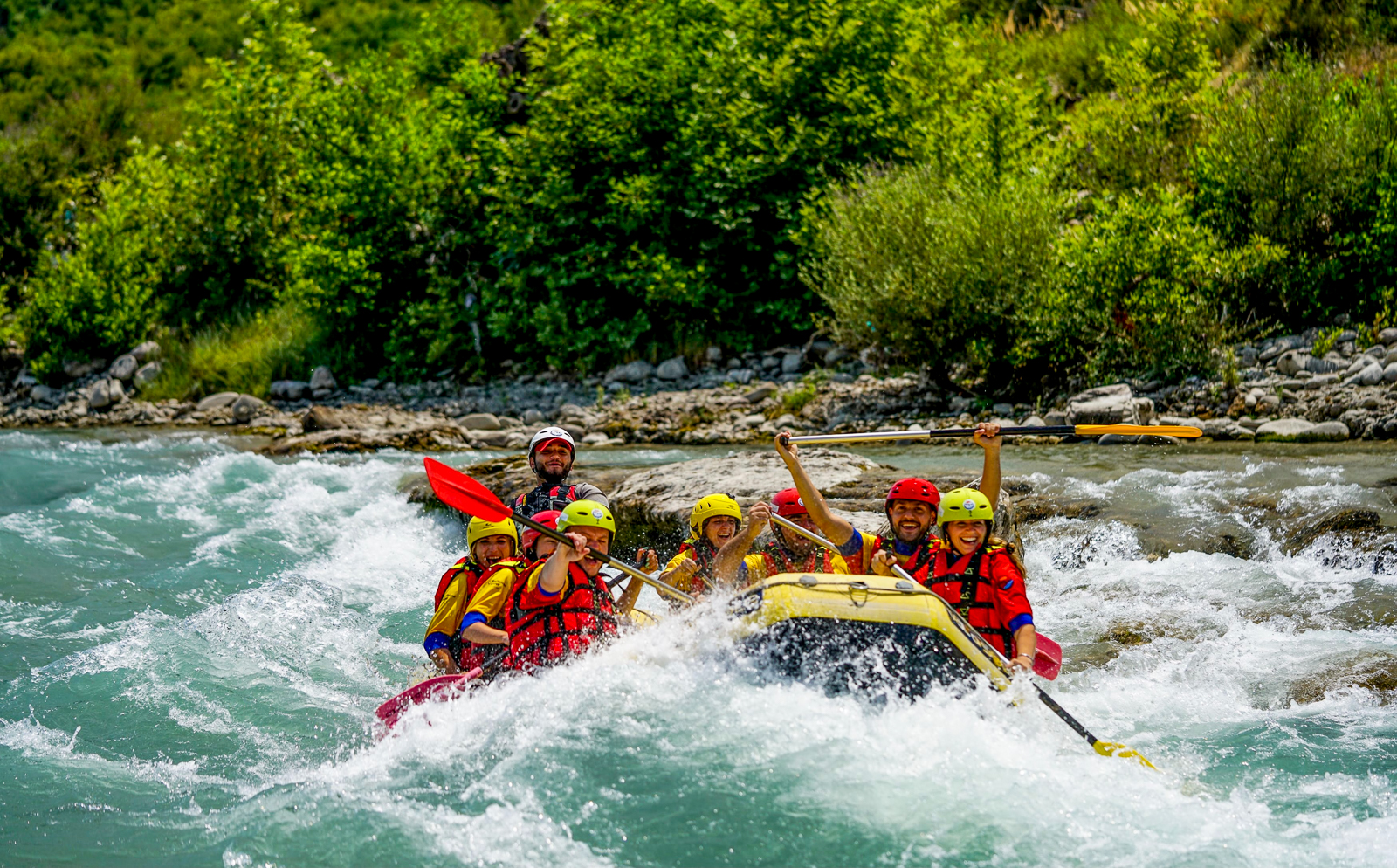 A group white water rafting in Costa Rica