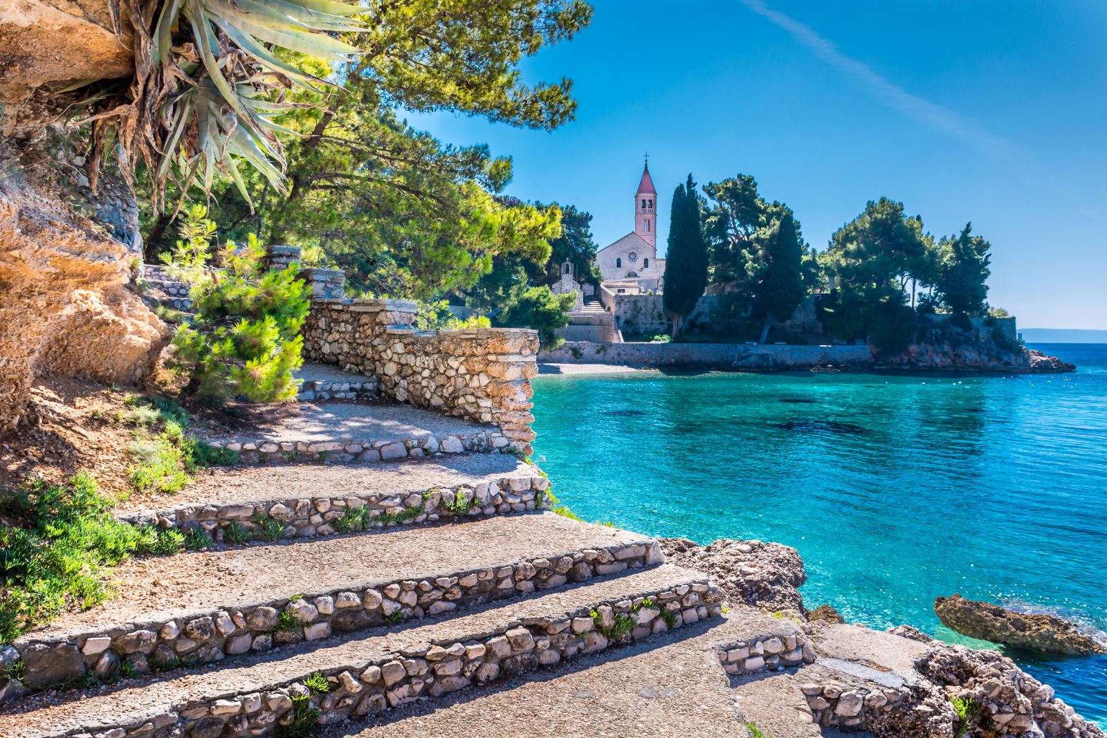 Bol monastery and bay on Brac Island in Croatia