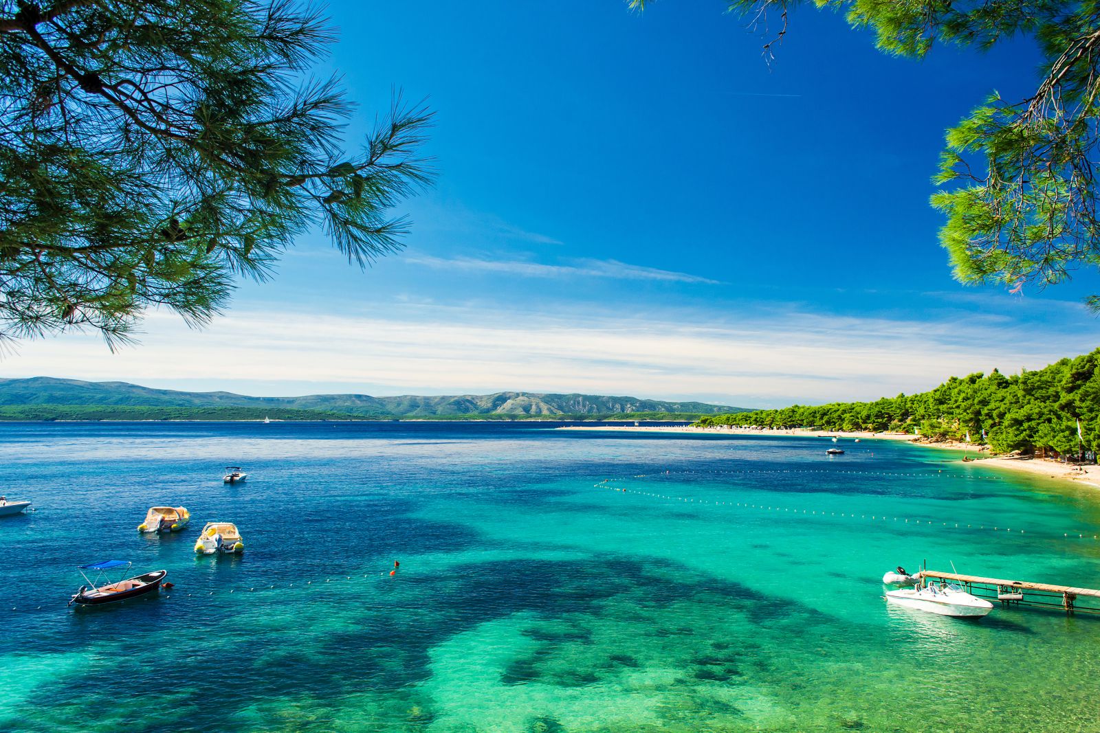 View of Zlatni Rat beach and turquoise waters in Brac Croatia