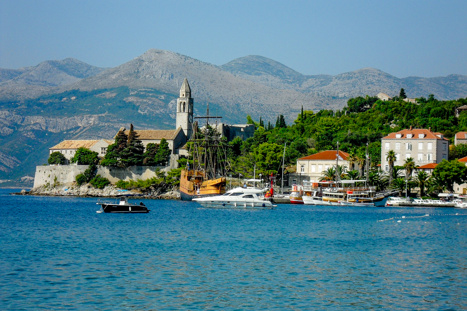 Boats in the bays of Lopud Island in Croatia