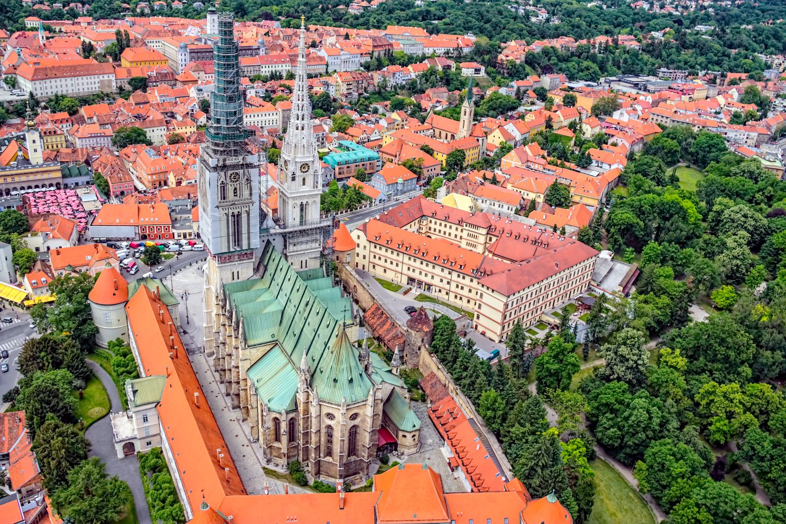 An aerial view of Zagreb cathedral