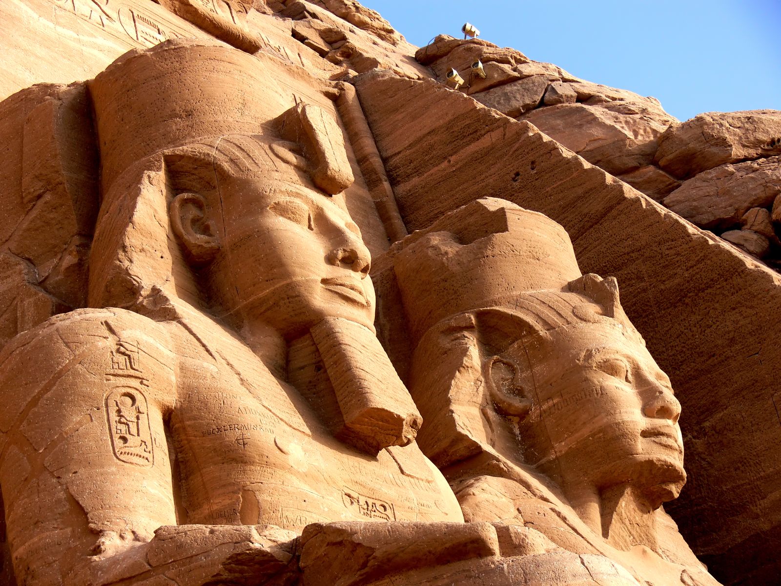 Close up of stone carvings on the Abu Simbel Temple in Egypt