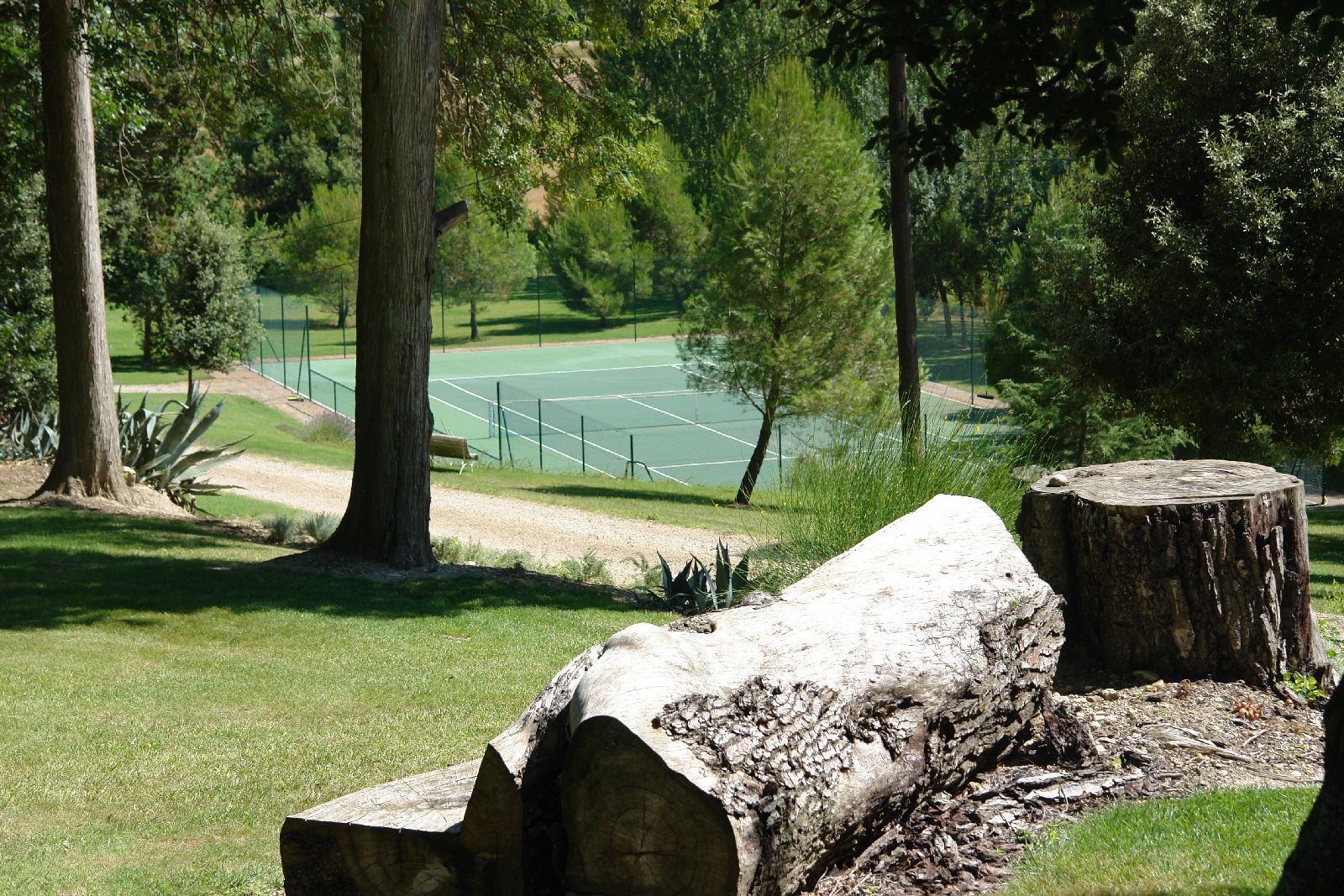 View towards tennis court at Domaine de la Hille in France