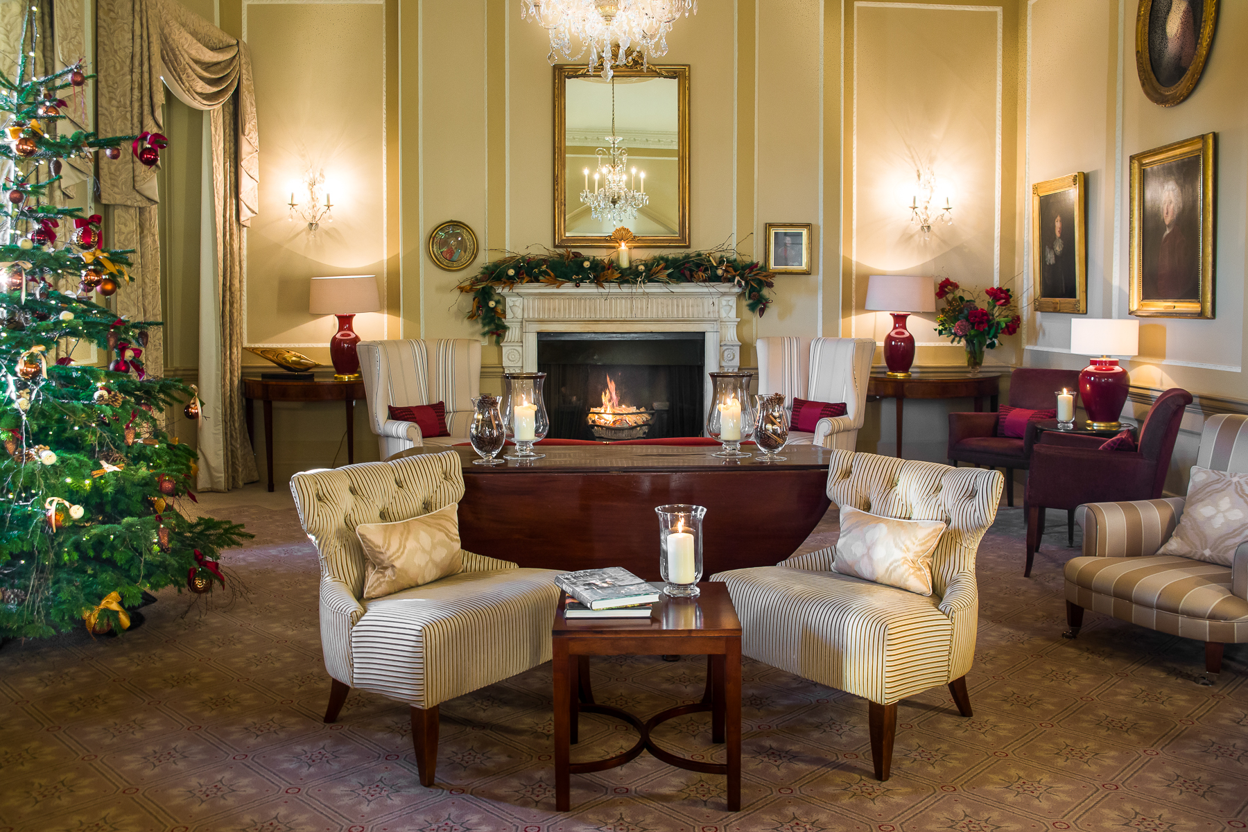 The drawing room at The Royal Crescent Hotel during Christmas time