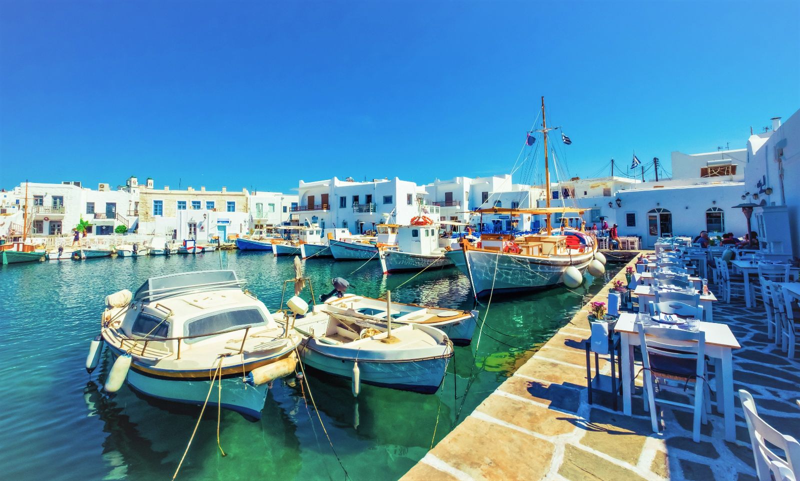 A colourful fishing harbour on Paros in the Greek islands