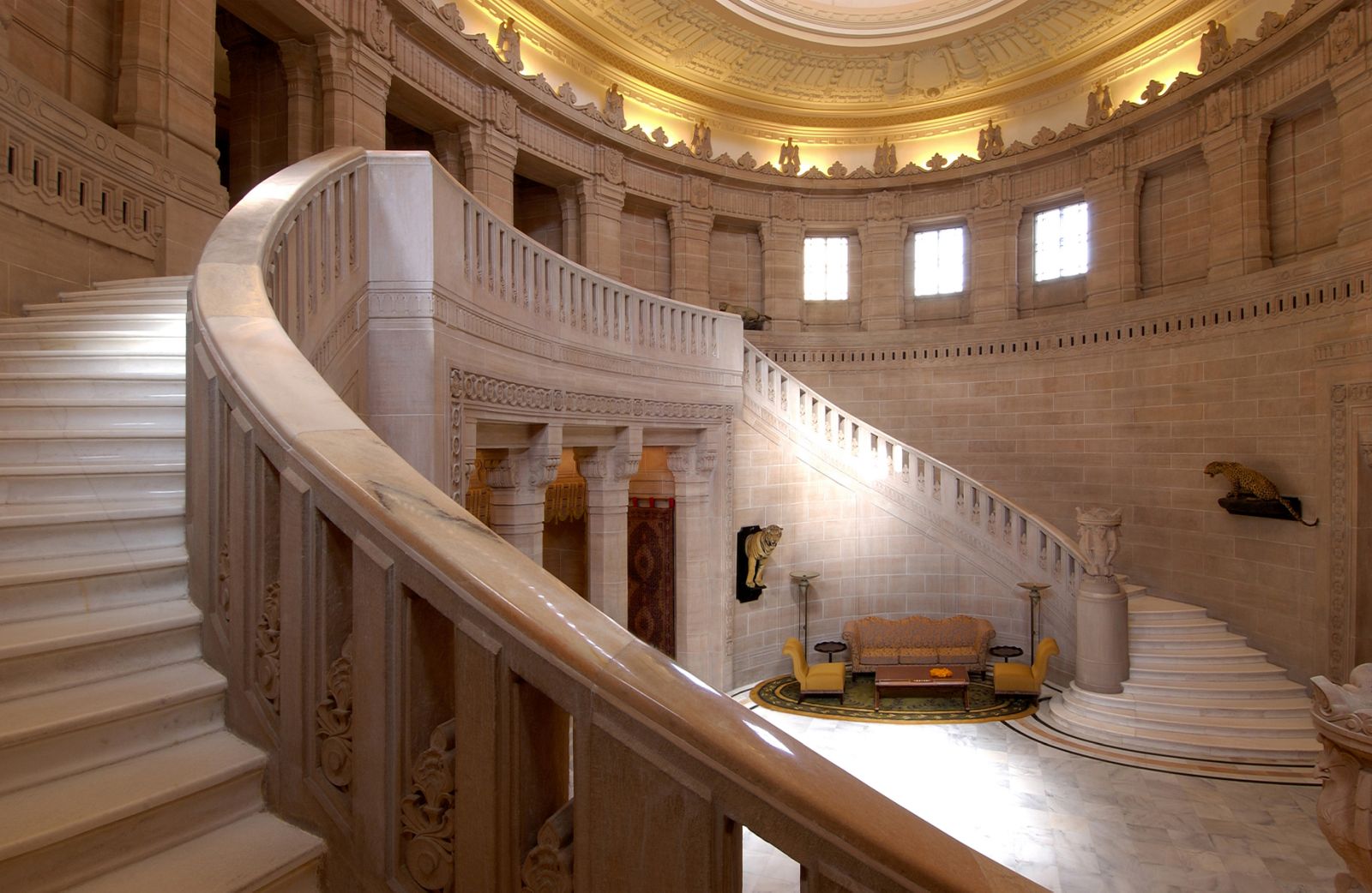 Marble staircase in the Umaid Bhawan hotel in Jodhpur