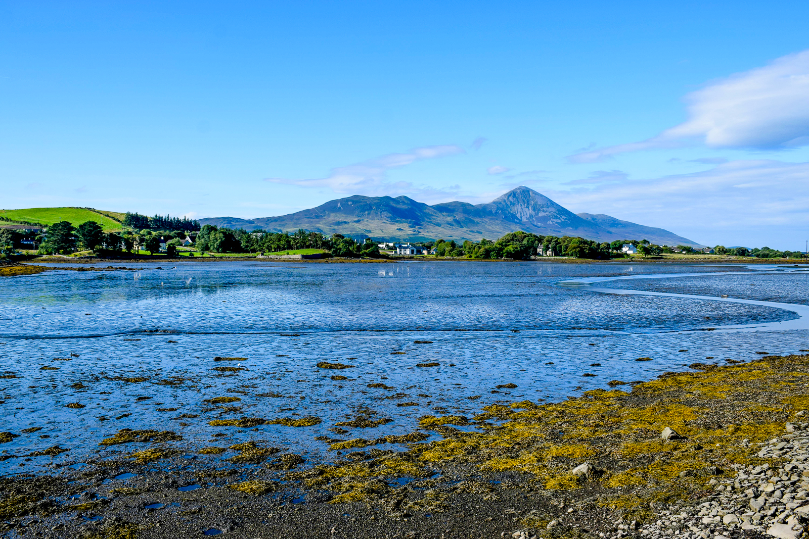 View over the water towards Westport in County Mayo