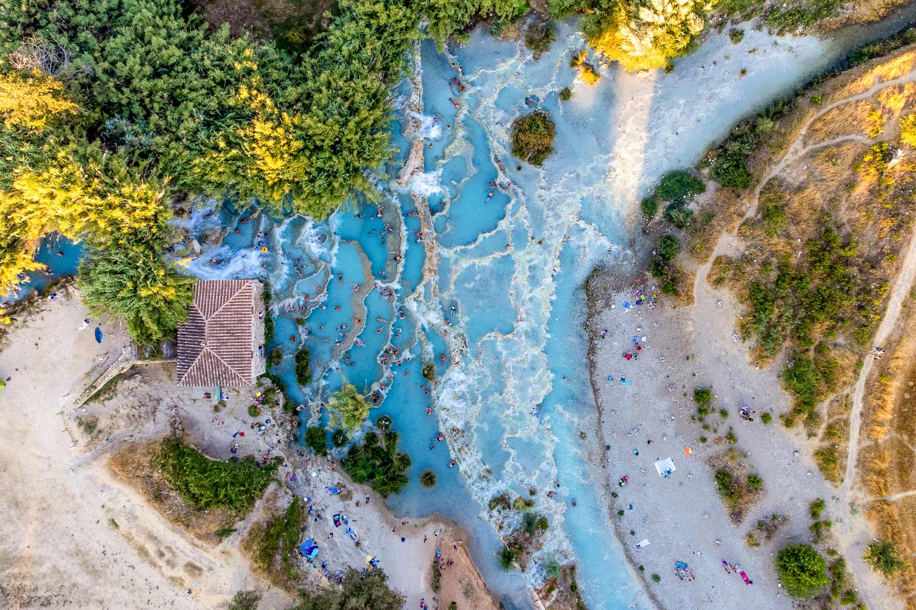 Aerial view of Saturnia thermal springs in Tuscany