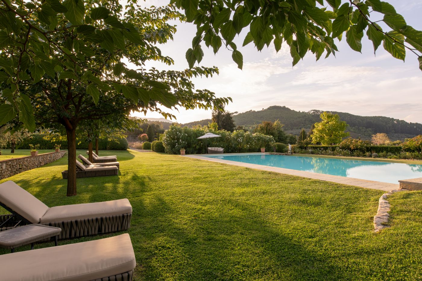 The pool lounger area at Villa Vorno.