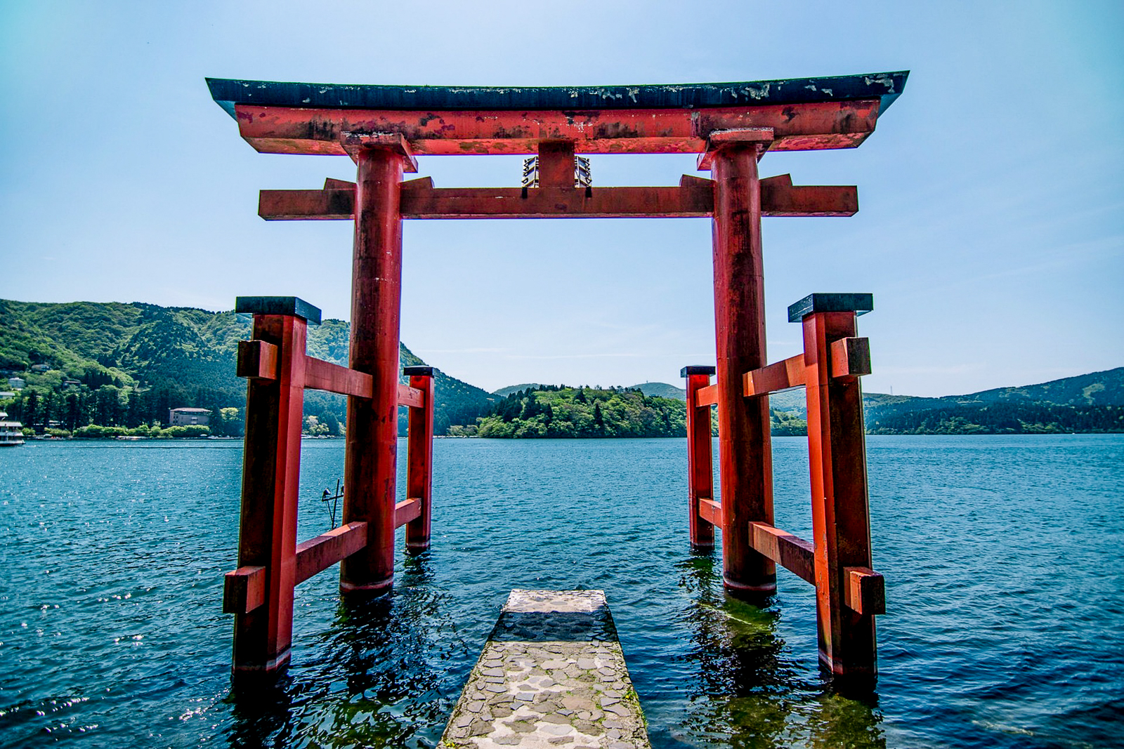 Red shrine in Hakone, Japan