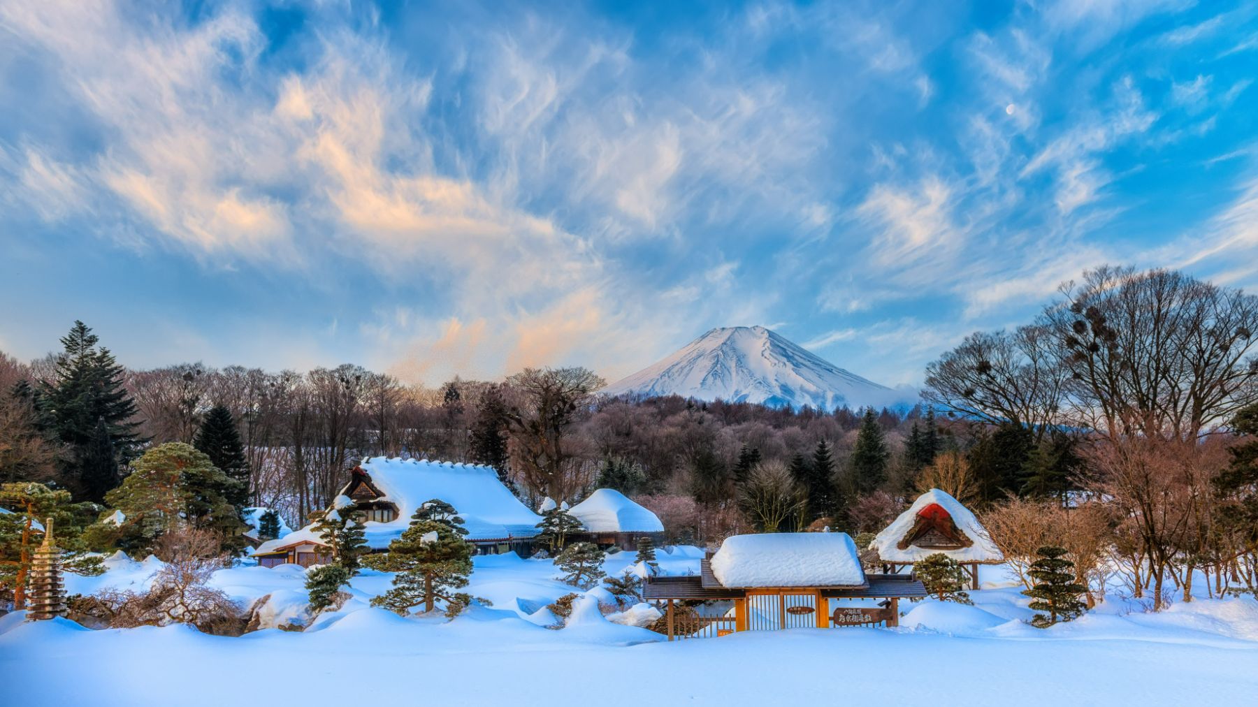 Snow covering a village in Japan during the winter