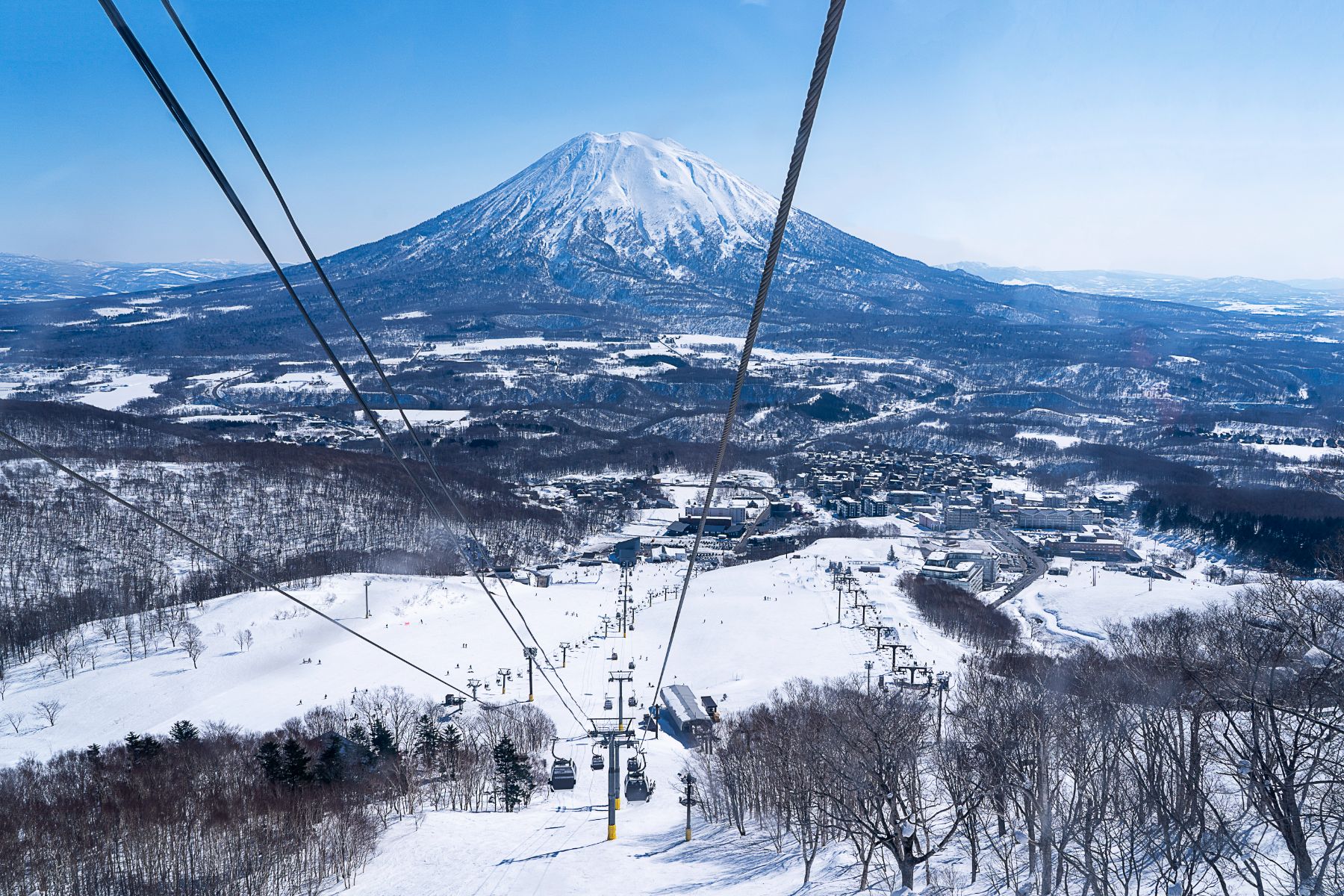 Skiing cable cars at Mount Yotei in Japan