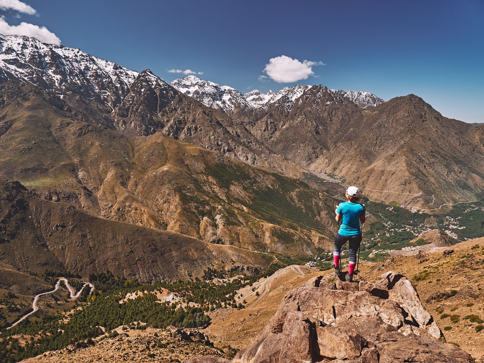 Climber at the summit of Mount Toubkal in Morocco