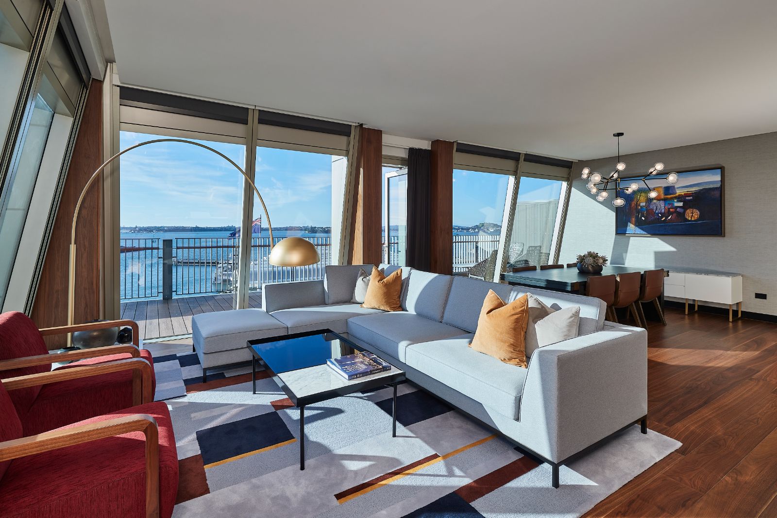 Guest suite lounge with sea view at Park Hyatt Auckland in New Zealand