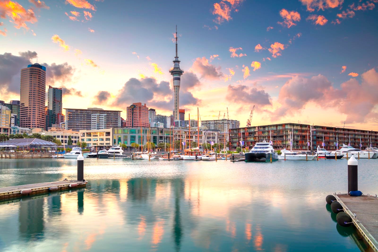 Auckland harbour at sunset