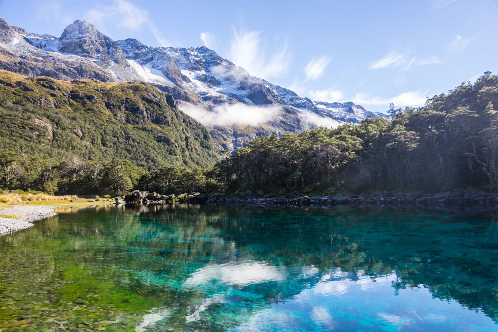 Quiet mirrored lake in the Bay of Islands, North Island New Zealand