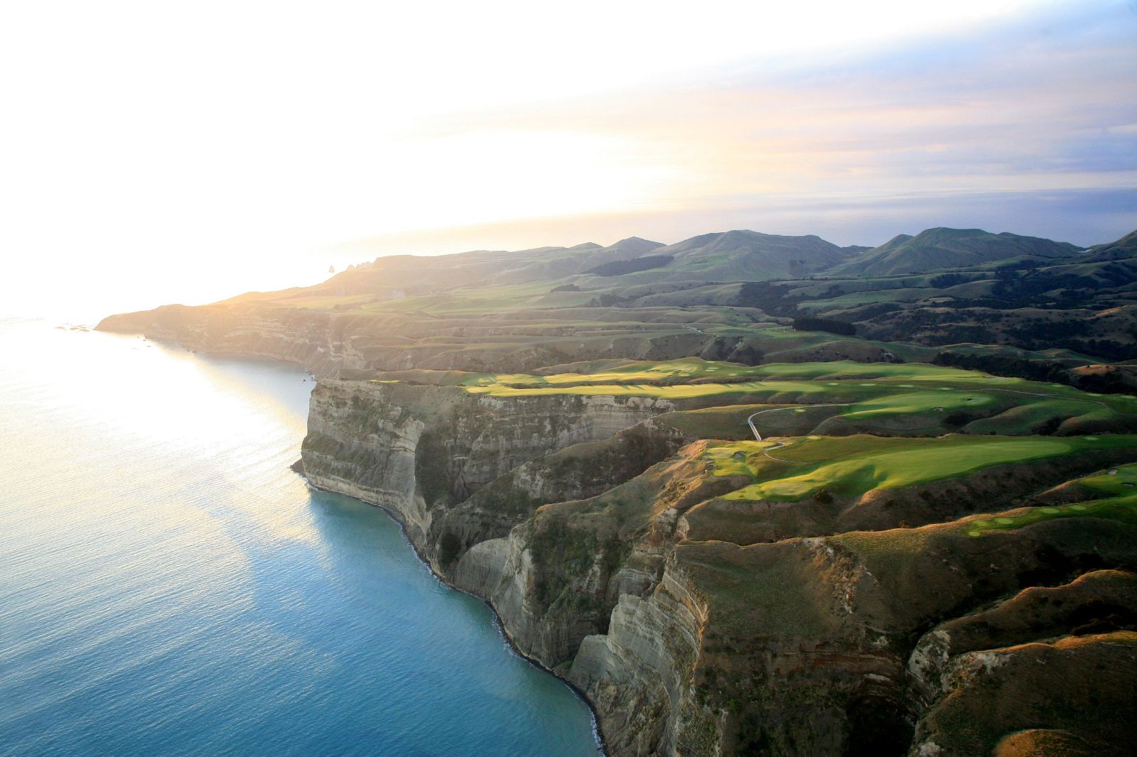 Aerial view of cliffs and coastline at Cape Kidnappers New Zealand