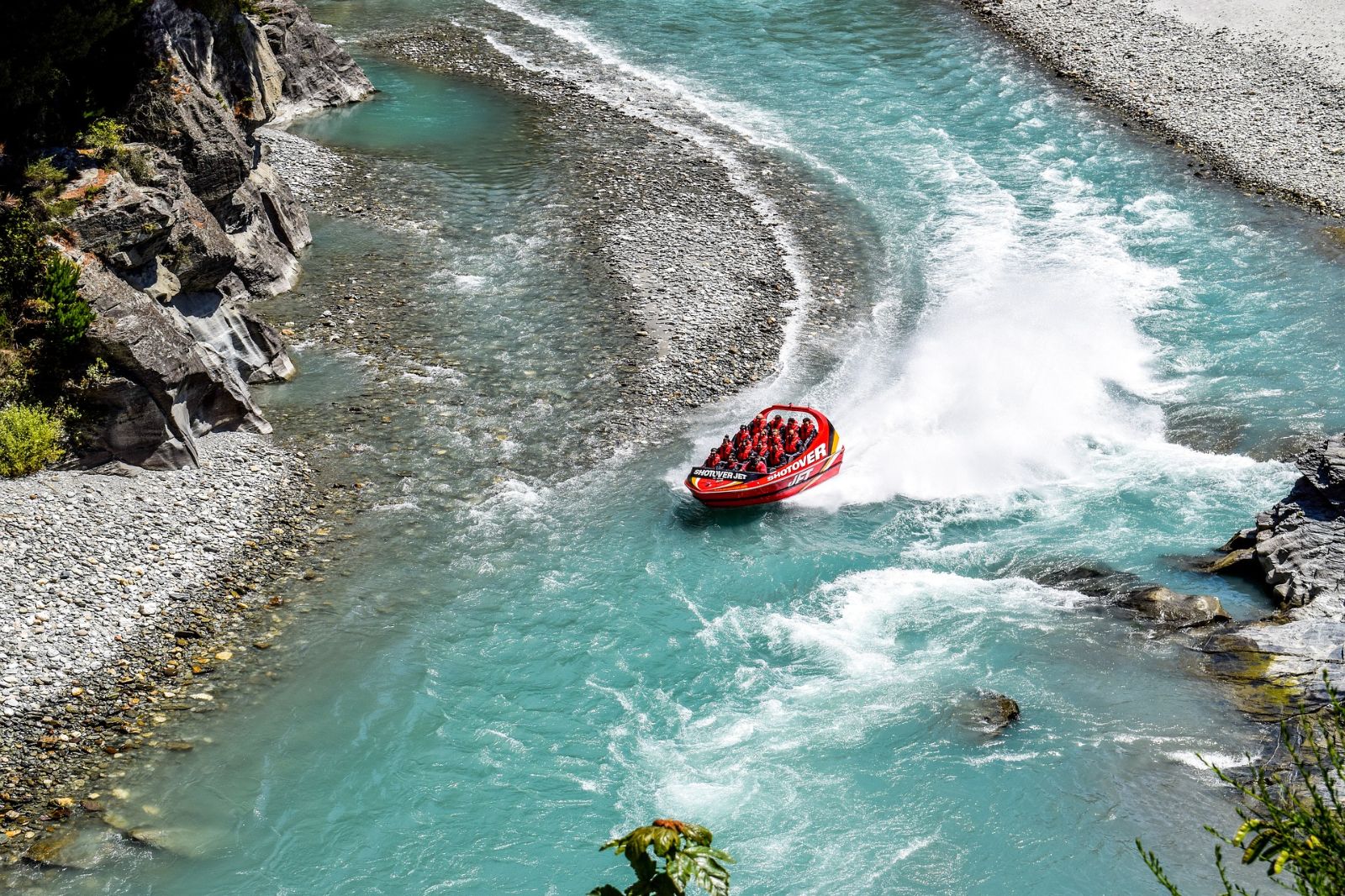 Jet boating down Arthur's Point in Queenstown, New Zealand