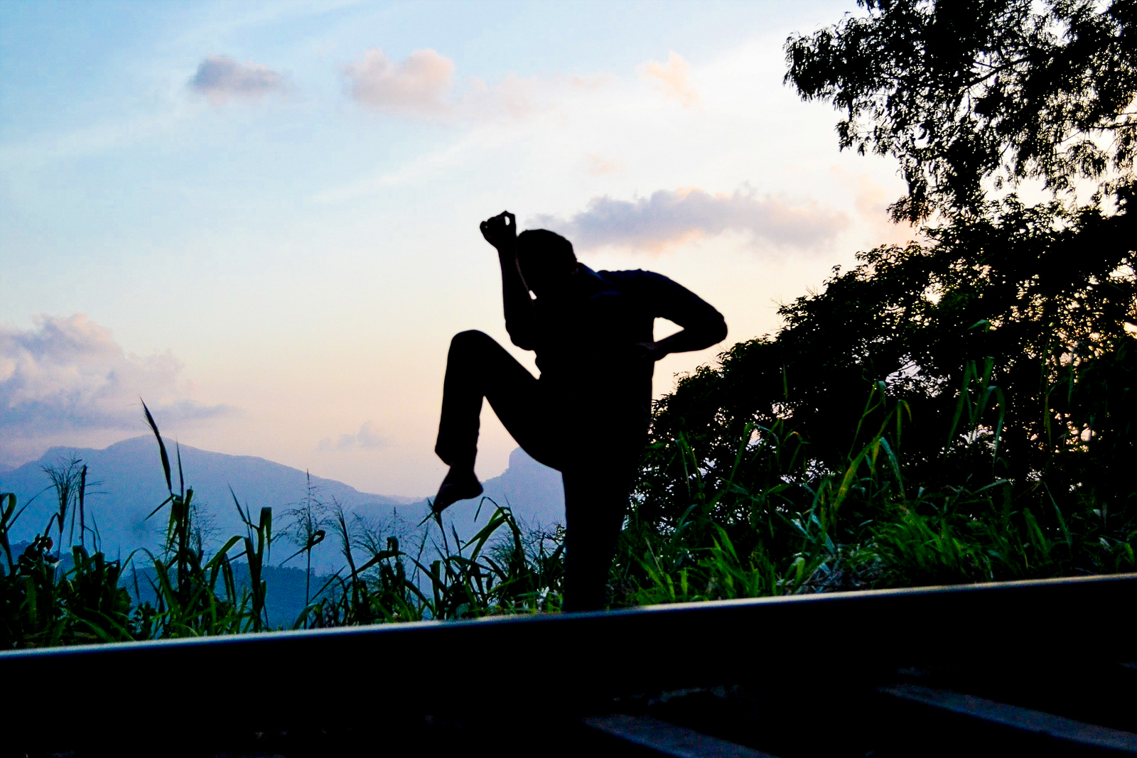 A silhouette of a Muay Thai boxer in Thailand