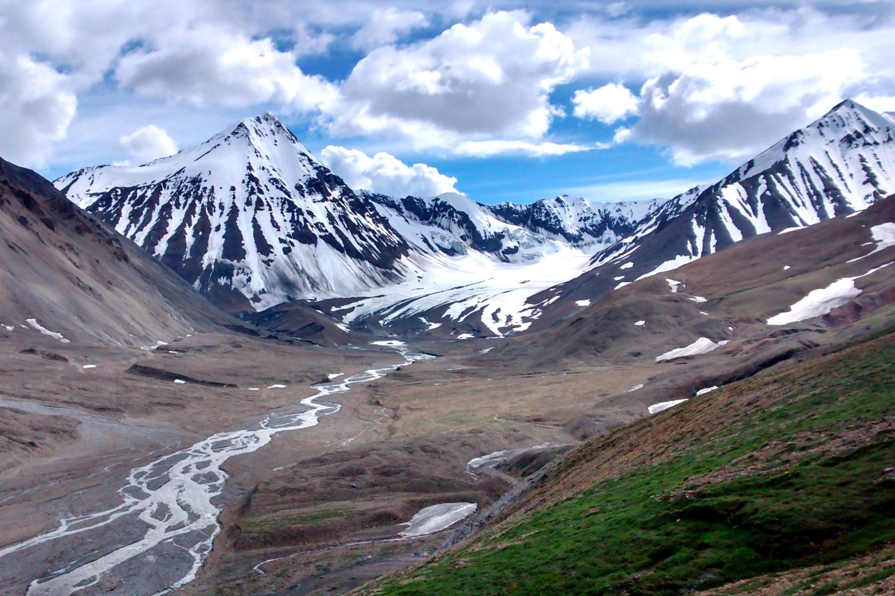 Vast valley and snow-capped peaks in Denali National Park Alaska