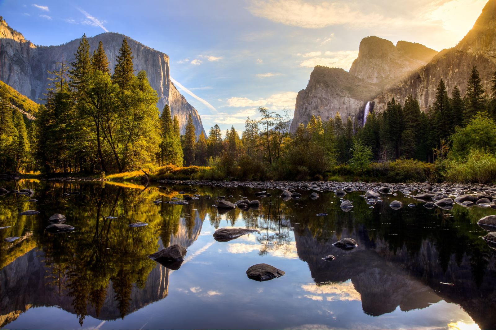 Reflections of the mountains in Yosemite National Park California