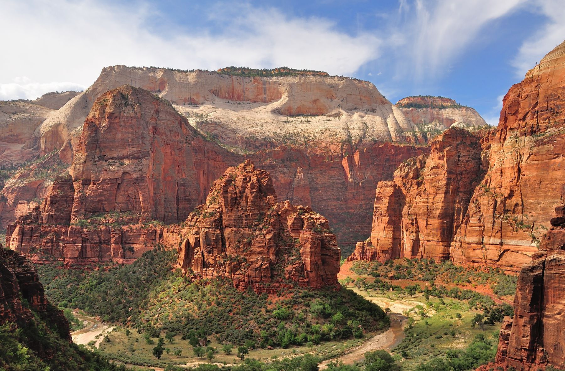 Dramatic cliffs and river valley in Zion National Park USA