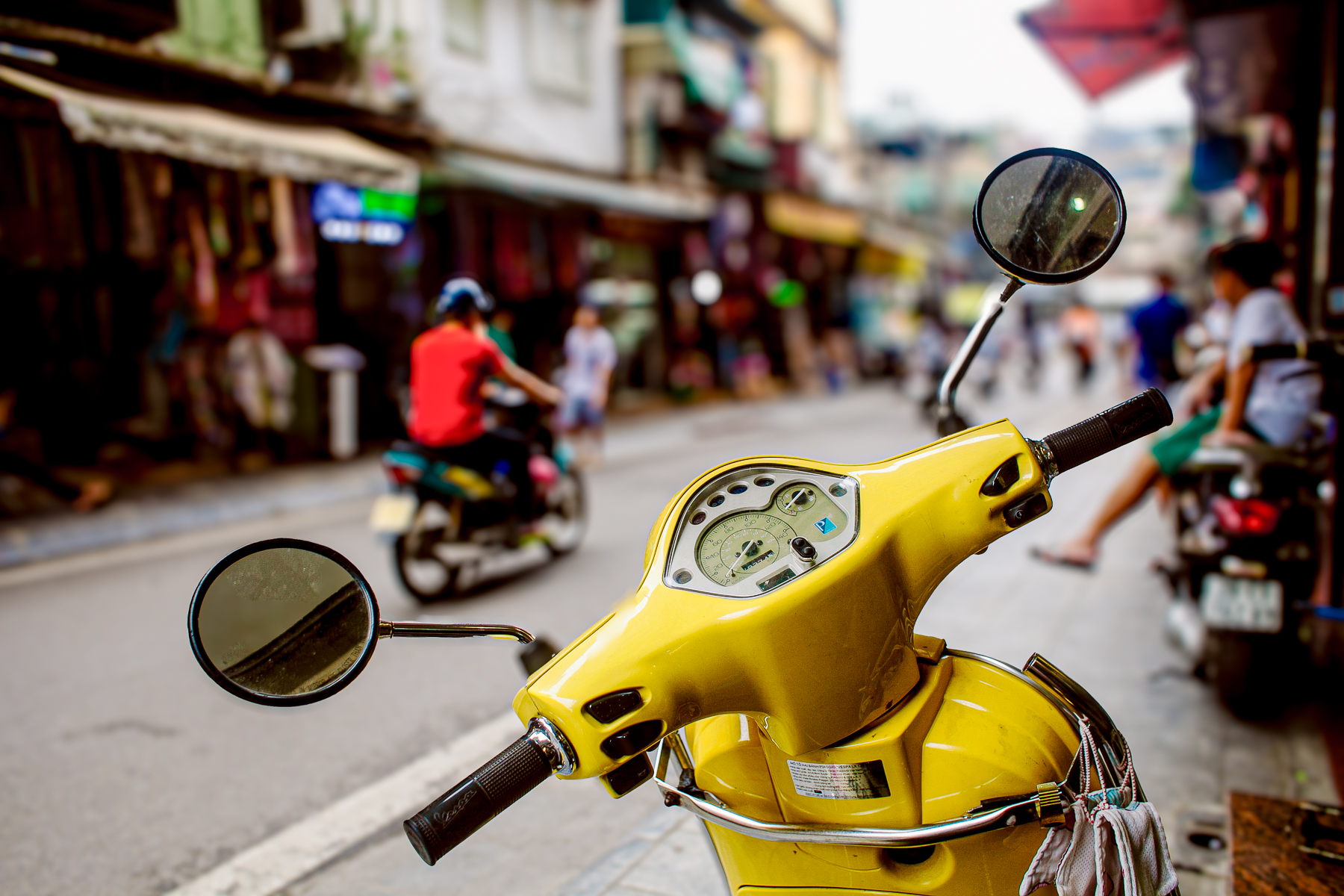 A vintage motorbike parked on the streets of Hanoi