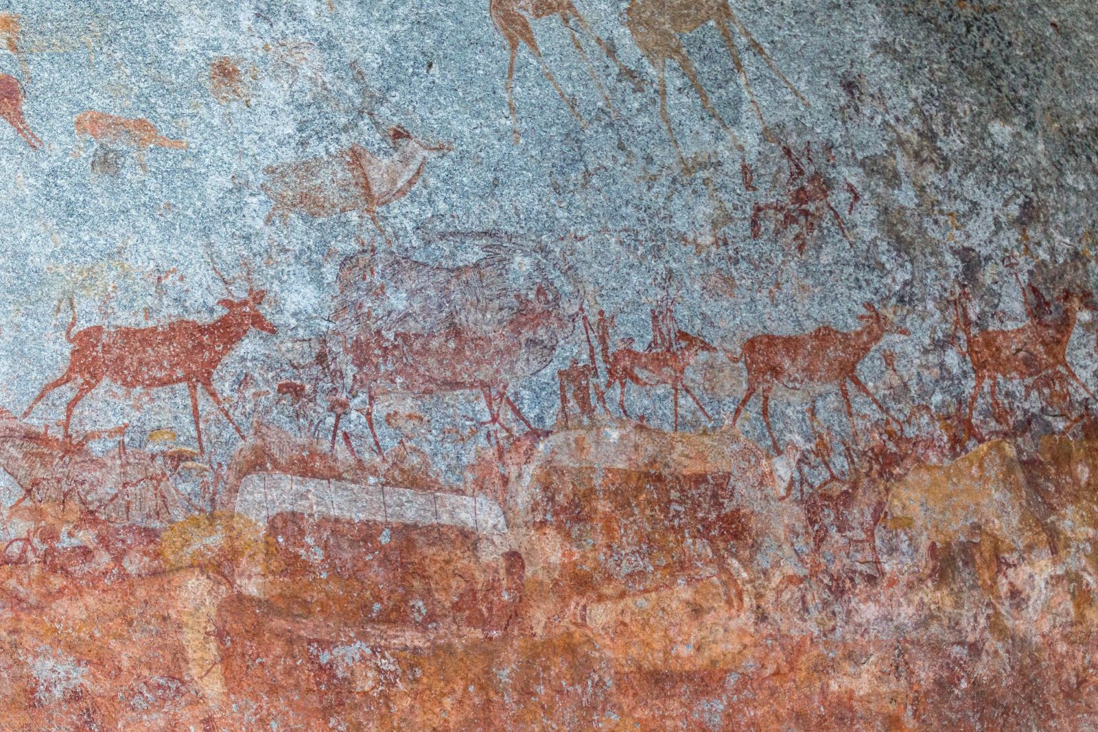 Bushmen rock art on the walls of a cave at Matobo Hills in ZImbabwe