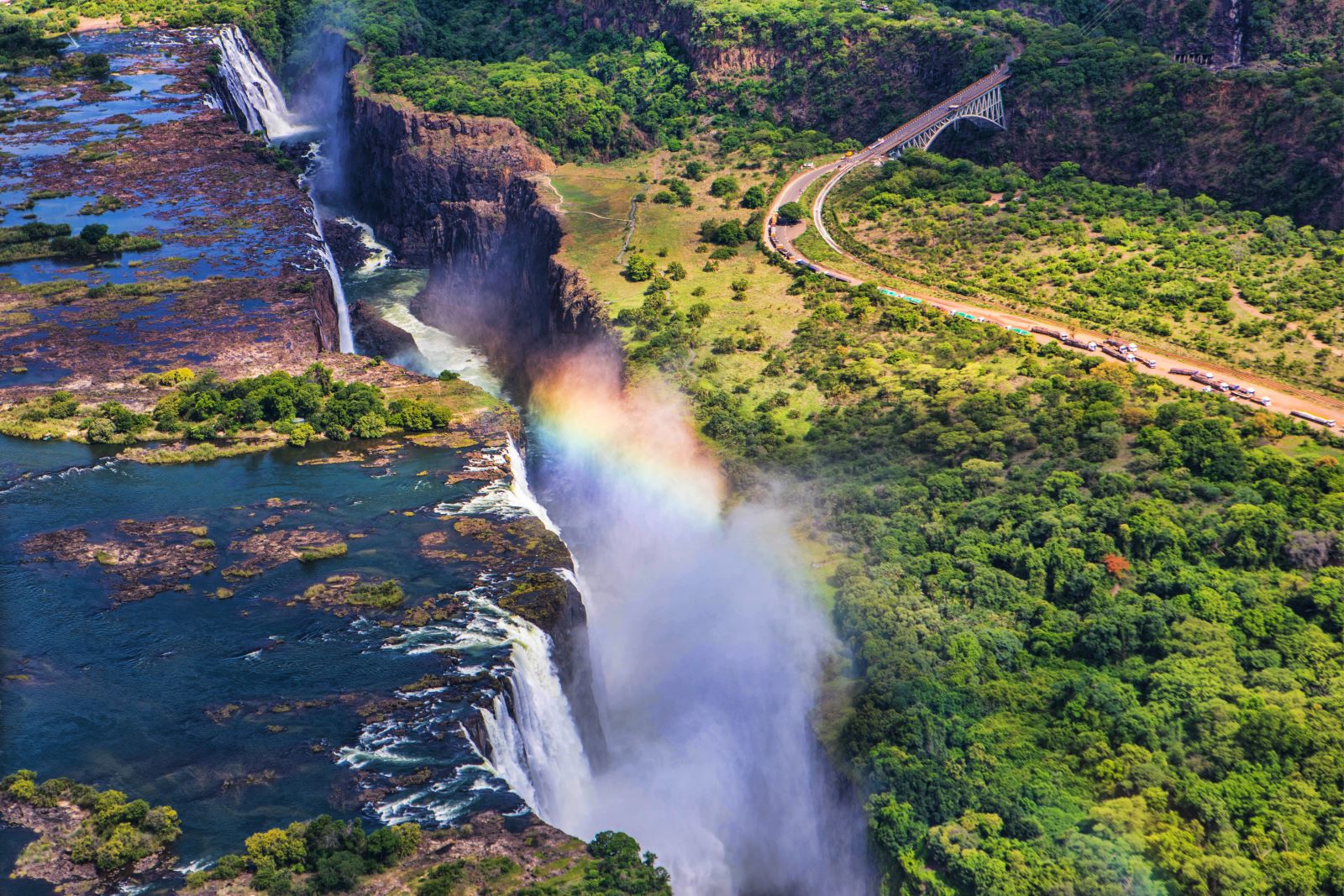 Aerial view of the Victoria Falls in Zimbabwe