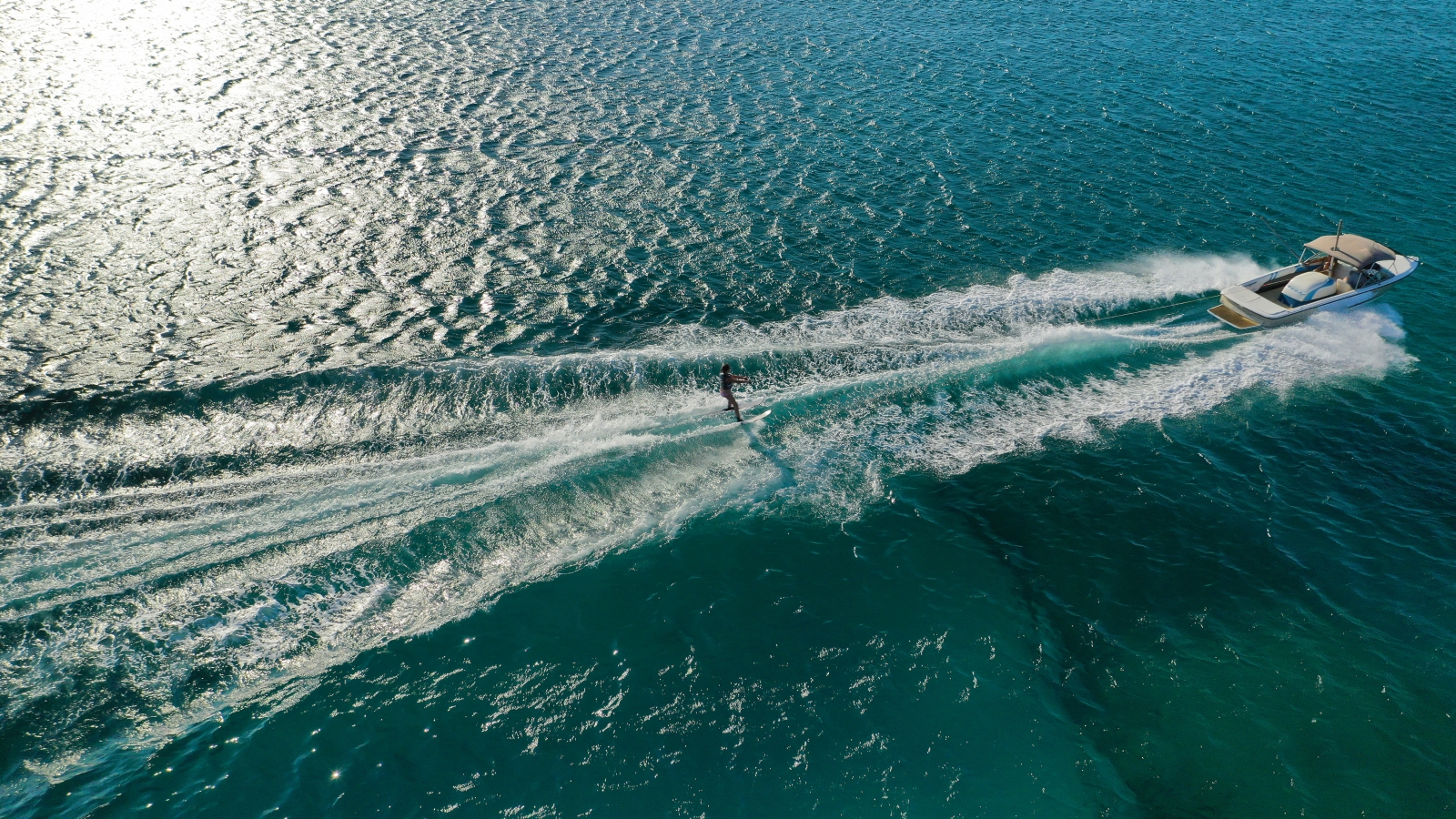 Person waterskiing