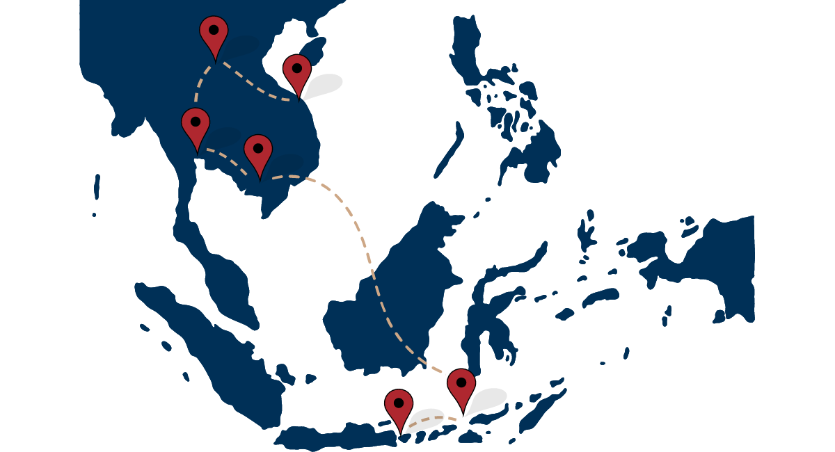 A map of Red Savannah's Southeast Asia Sojourn sabbatical itinerary suggestion