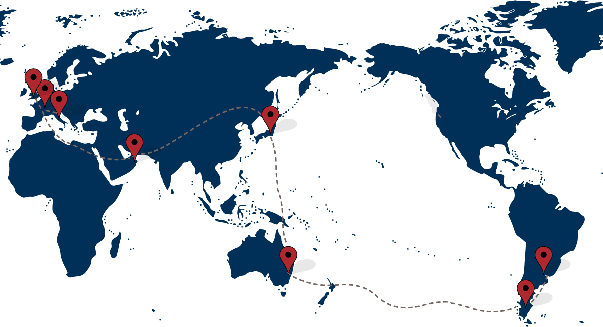 A map of Red Savannah's World Heritage Journey sabbatical itinerary